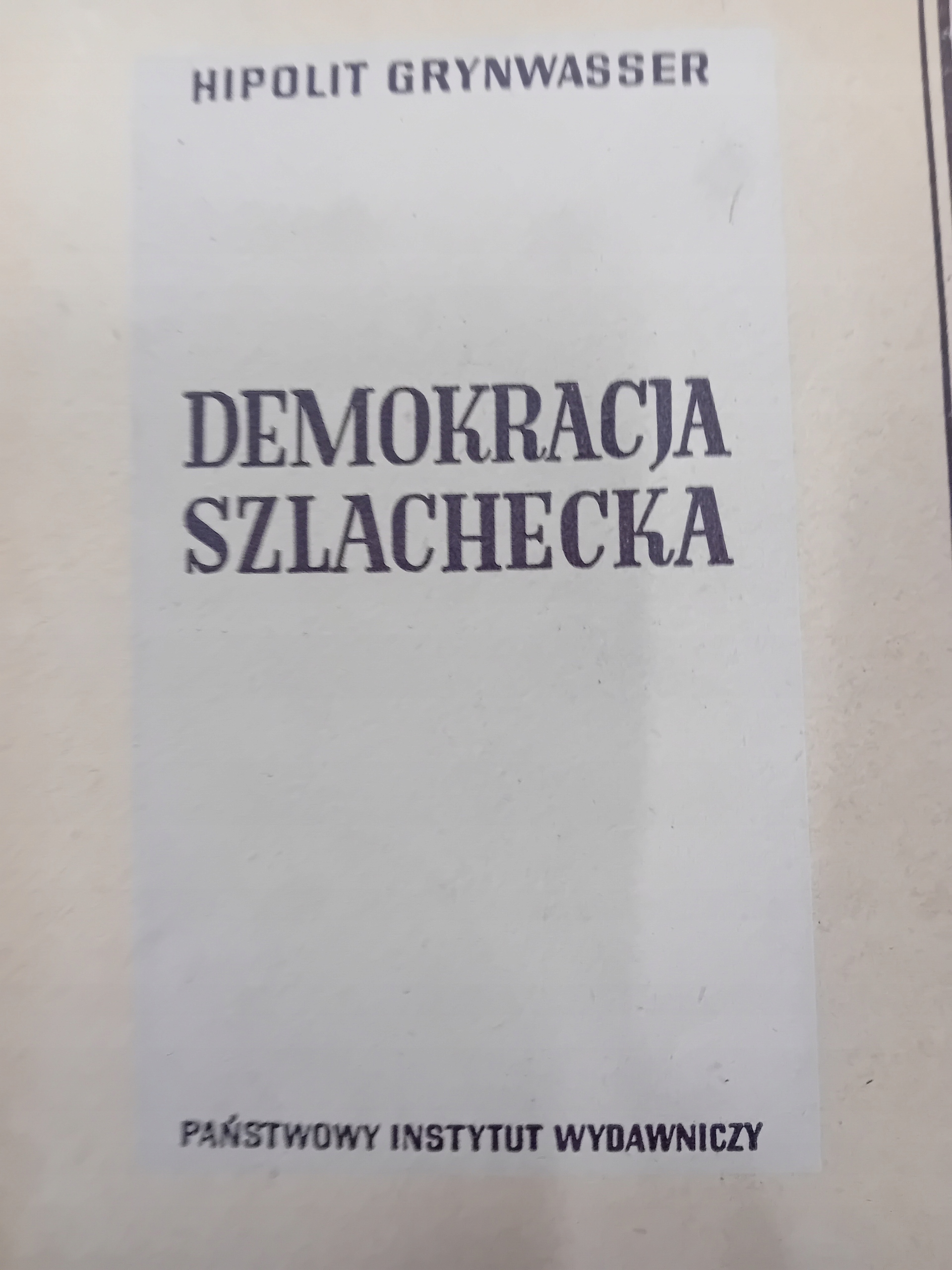 Grynwasser DEMOKRACJA SZLACHECKA