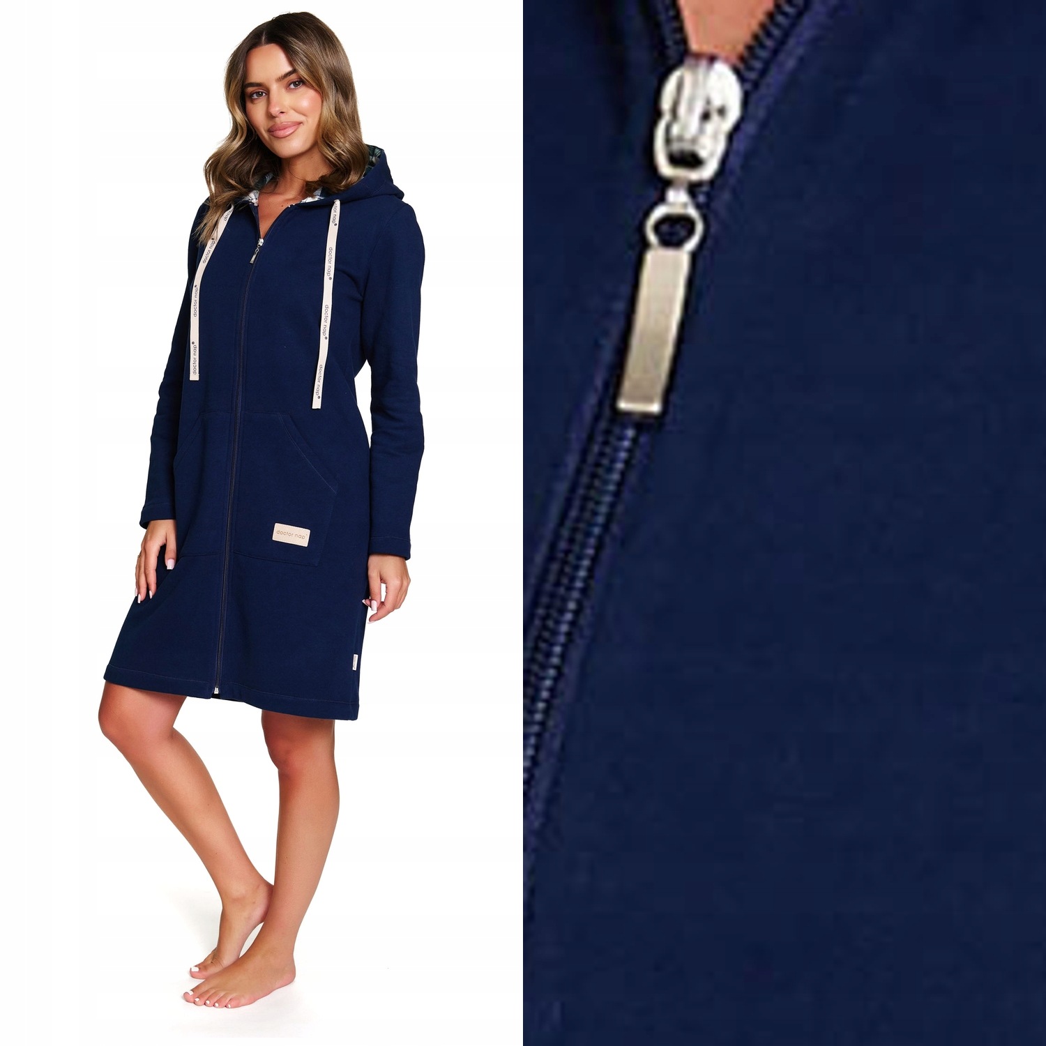 Dámský župan Doctornap Sww 7364 navy blue s kapucí, bavlněný, velikost S