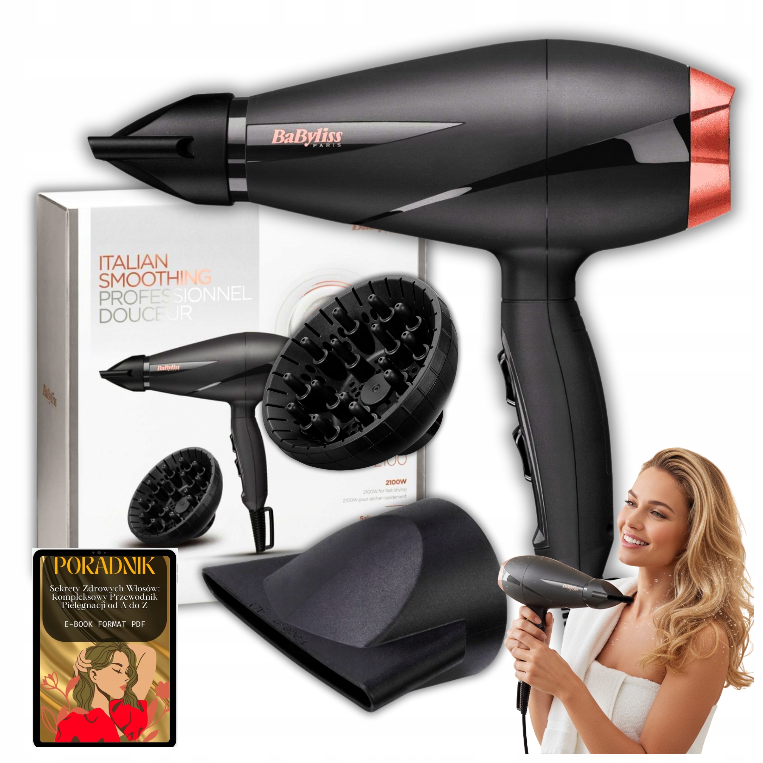 Suszarka Do Włosów Babyliss Pro Koncentrator Dyfuzor Z Jonizacja Mocna!