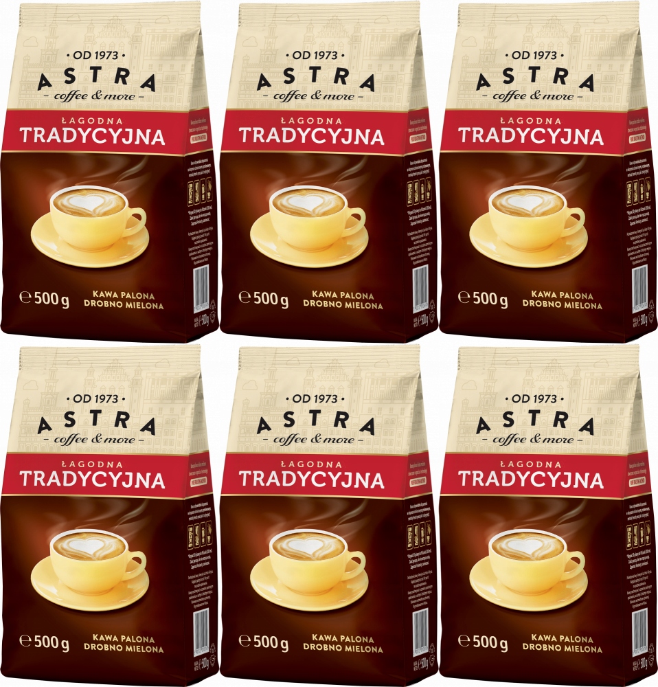 Kawa mielona Astra Łagodna Tradycyjna drobno mielona 500g x6