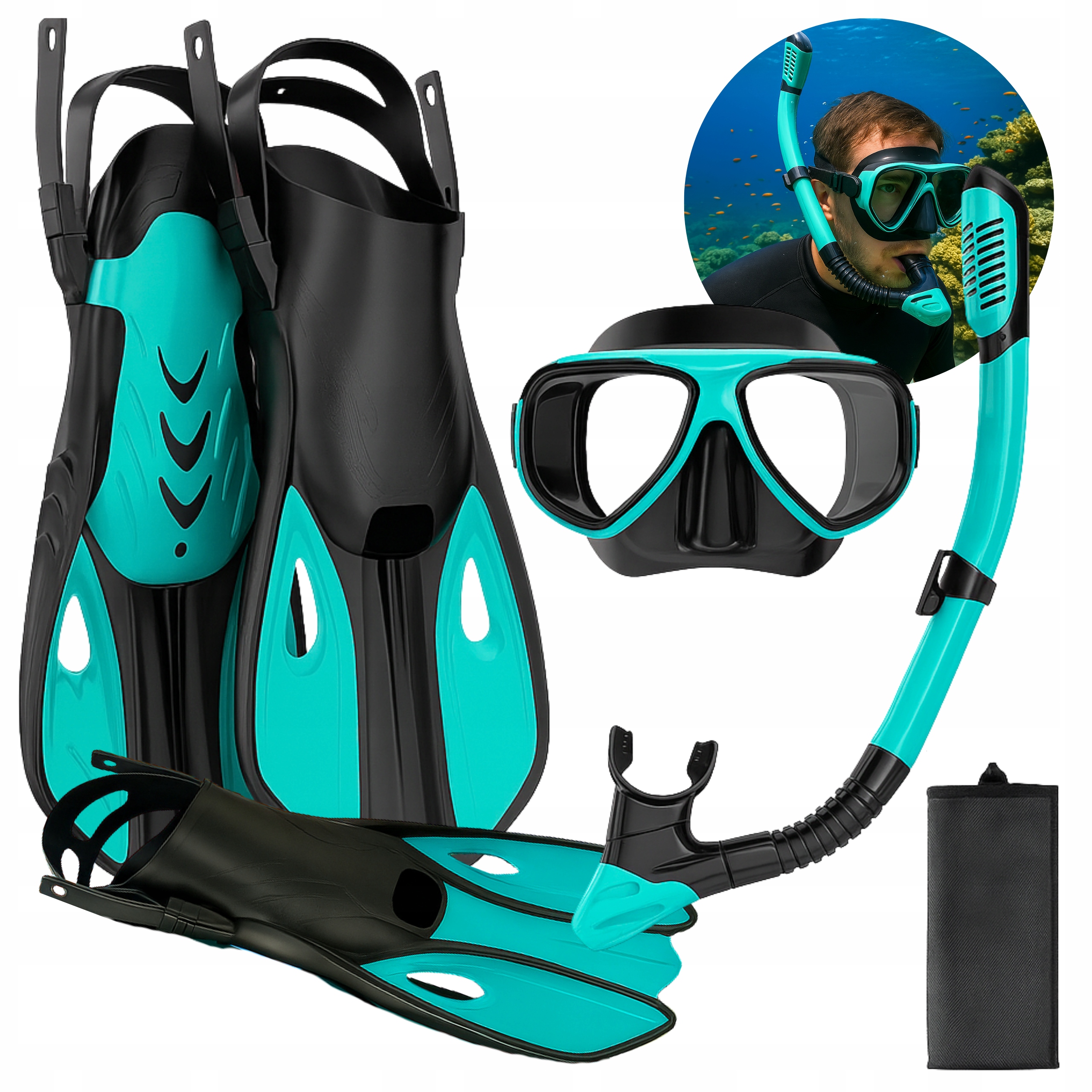 Zestaw Do Snorkelingu 38-42 Maska Rurka i Płetwy Dla Dorosłych