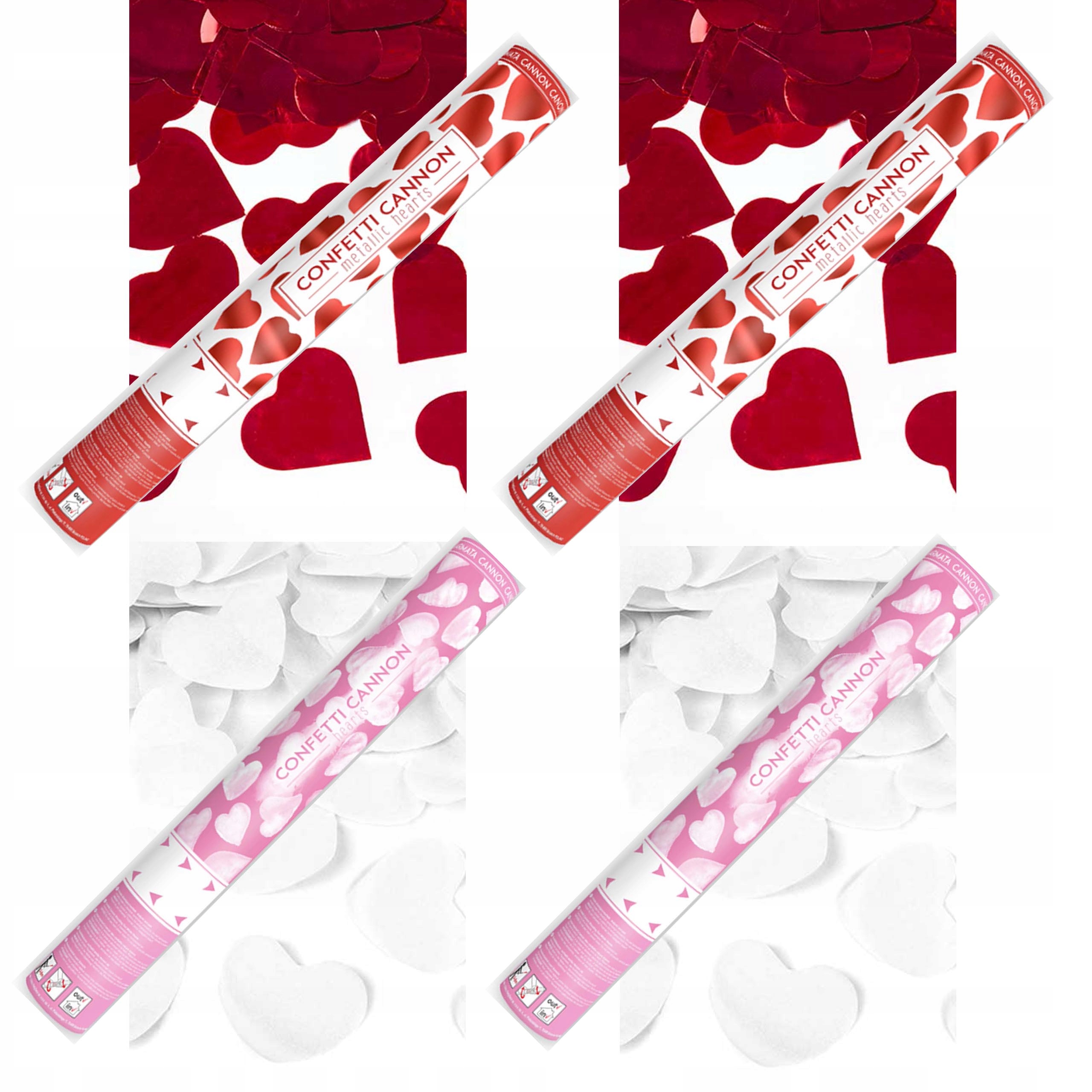 4 TUBY KONFETTI SERCA BIAŁE CZERWONE mix 40cm ŚLUB