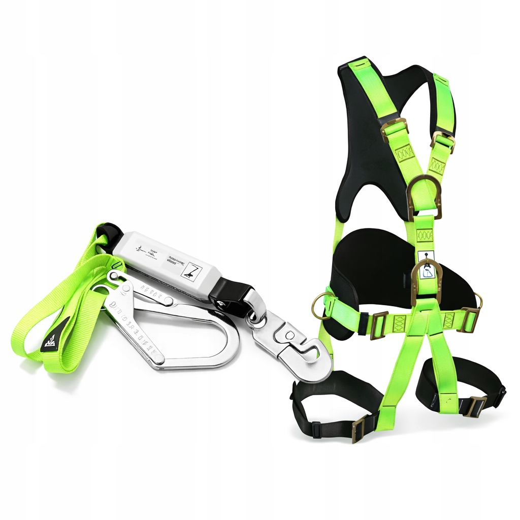 Zestaw Szelki Bezpieczeństwa, Asekuracyjne 2x Zaczep Pas Amortyzator Ce