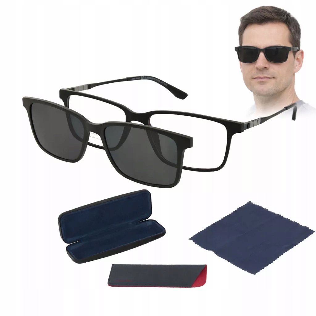 Męskie okulary czarne matowe clip-on polaryzacja Ultem Solano CL90272A