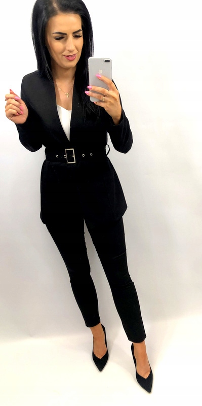 Garnitur damski z paskiem i klamrą CZARNY L Wzór dominujący bez wzoru