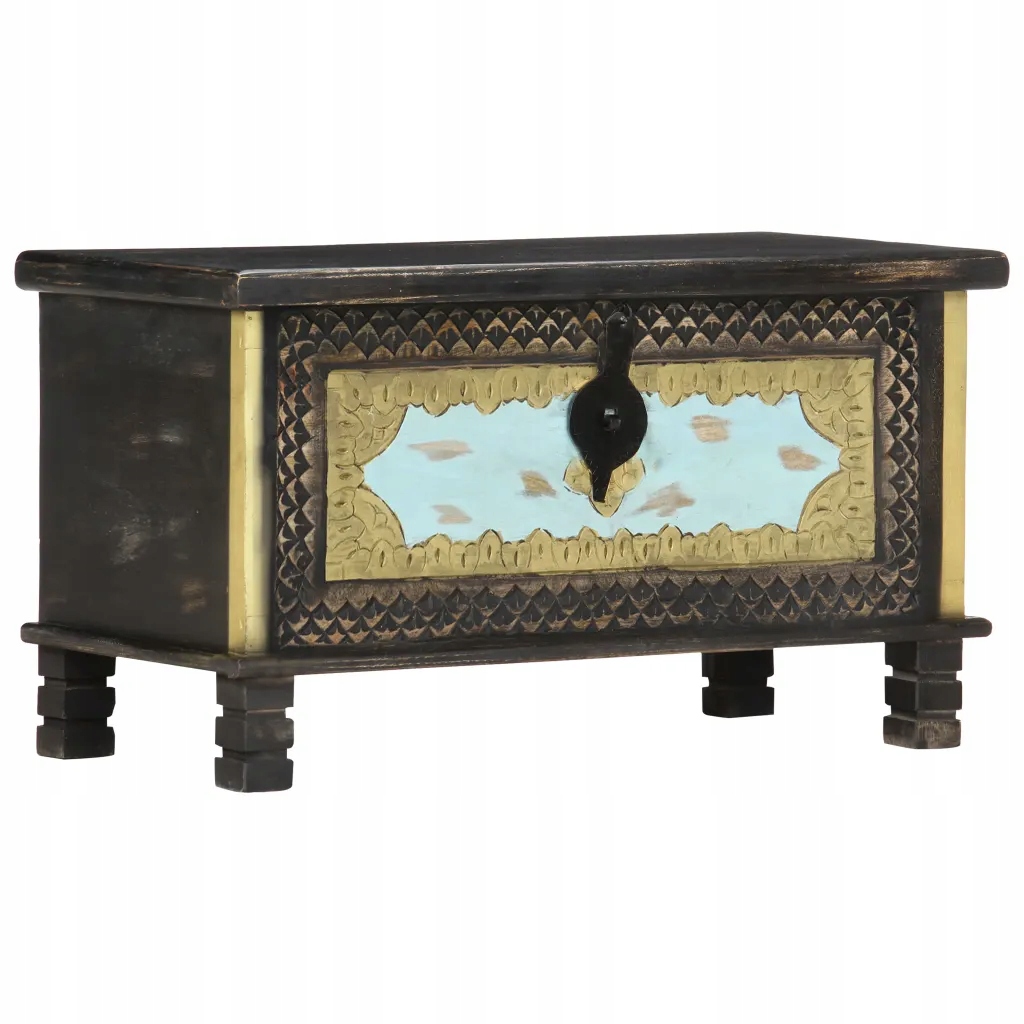 Skrzynia, czarna, 80x40x45 cm, lite drewno mango Pojemność skrzyni 1 l