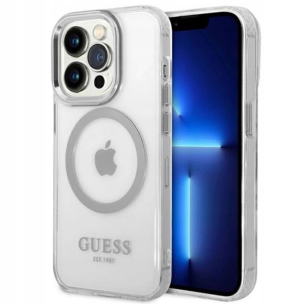 Etui Guess Metal Outline MagSafe na iPhone 14 Pro Max srebrne