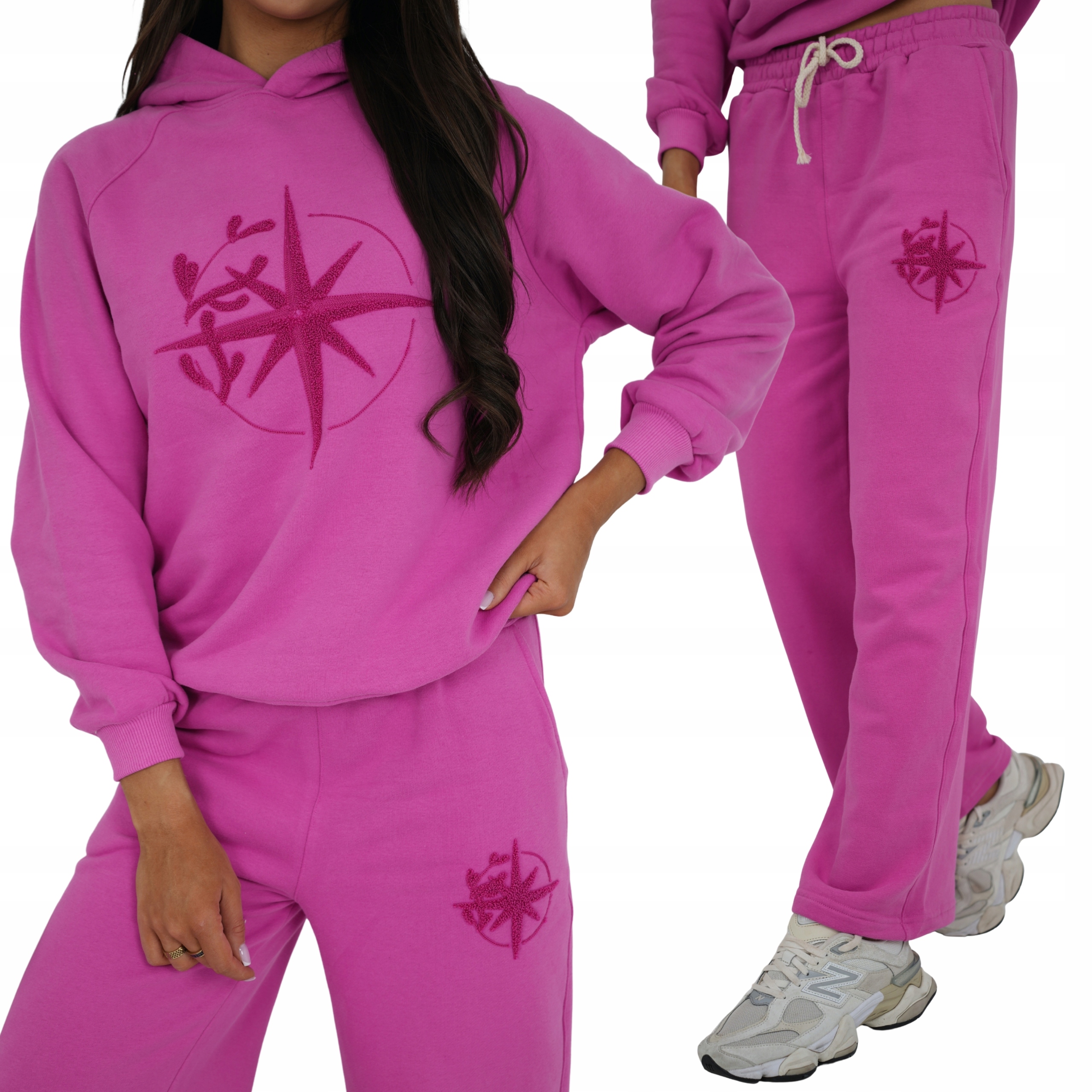 Teplákovka dámský pohodlný volný komplet Baggy bavlna Set Premiu růžová M/L