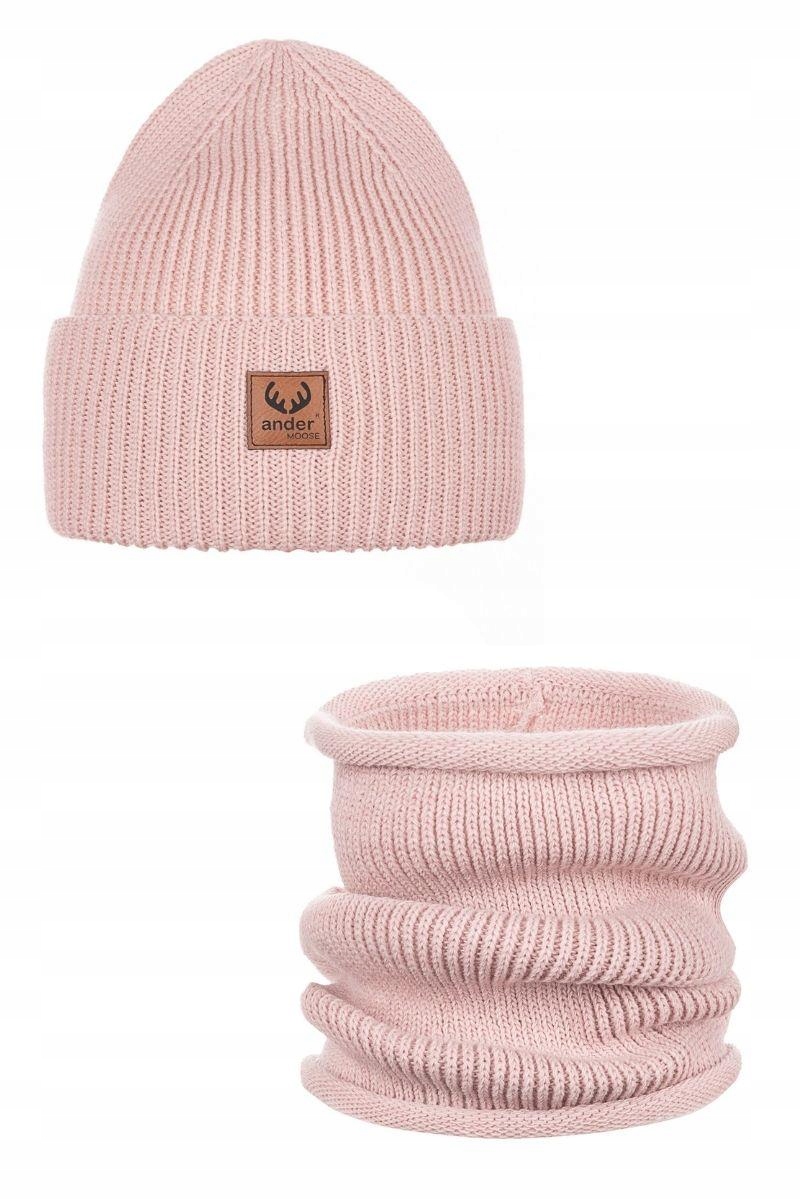 Dámská sada Ander: čepice a zimní nákrčník merino vlna, Brigid Pink 58