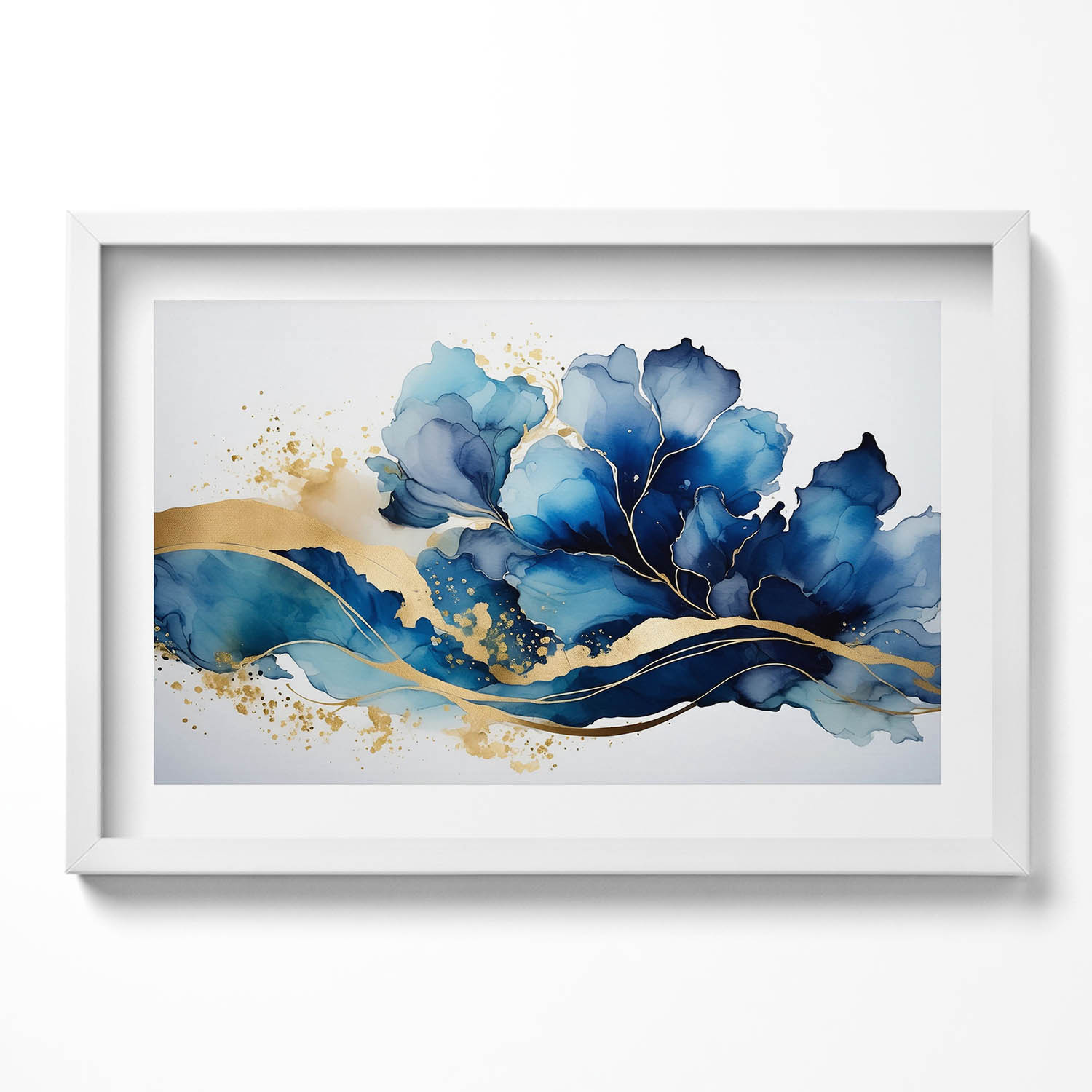 Obraz s bílým rámem a grafikou na zeď Abstraktní malba rostlin 60x40 cm
