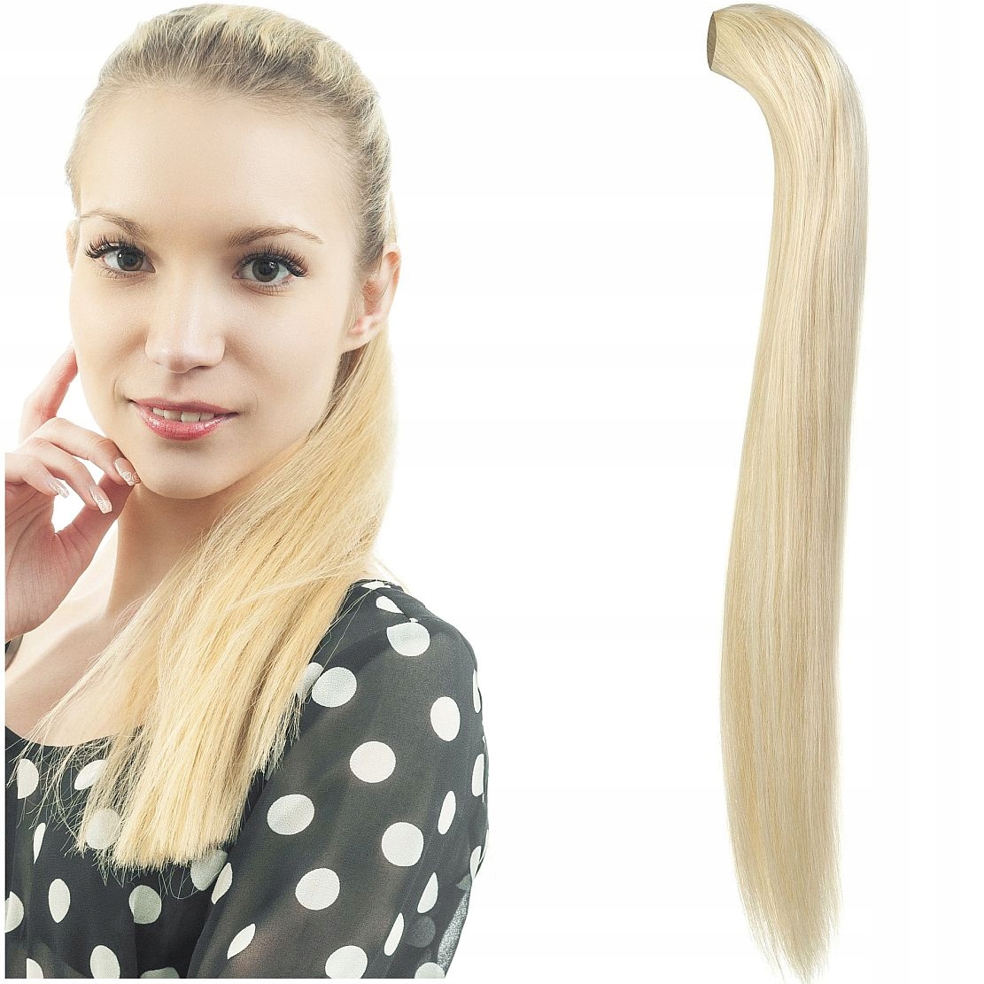 Připínací Poník 100% Přírodní Vlasy Připínací Kitka Pony světlý blond 22