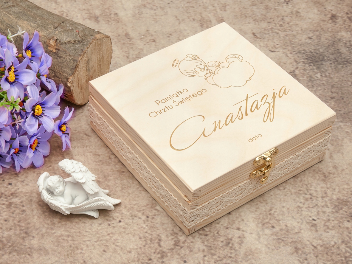 pudełko + aniołek PAMIĄTKA CHRZTU grawer imię Kod producenta CH_13