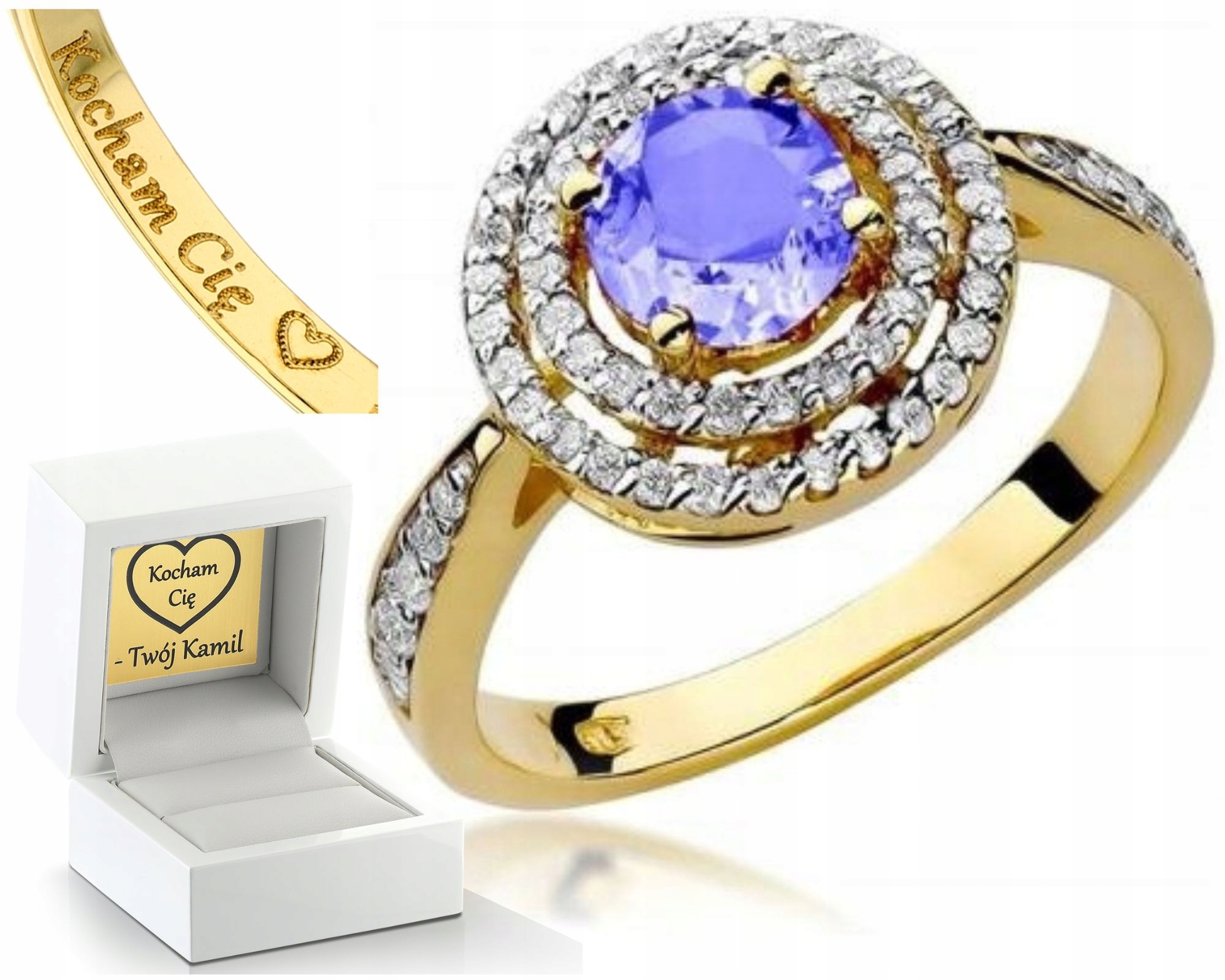 Zlatý Prstýnek Tanzanit Brilianty 0,38 Ct Gravírování