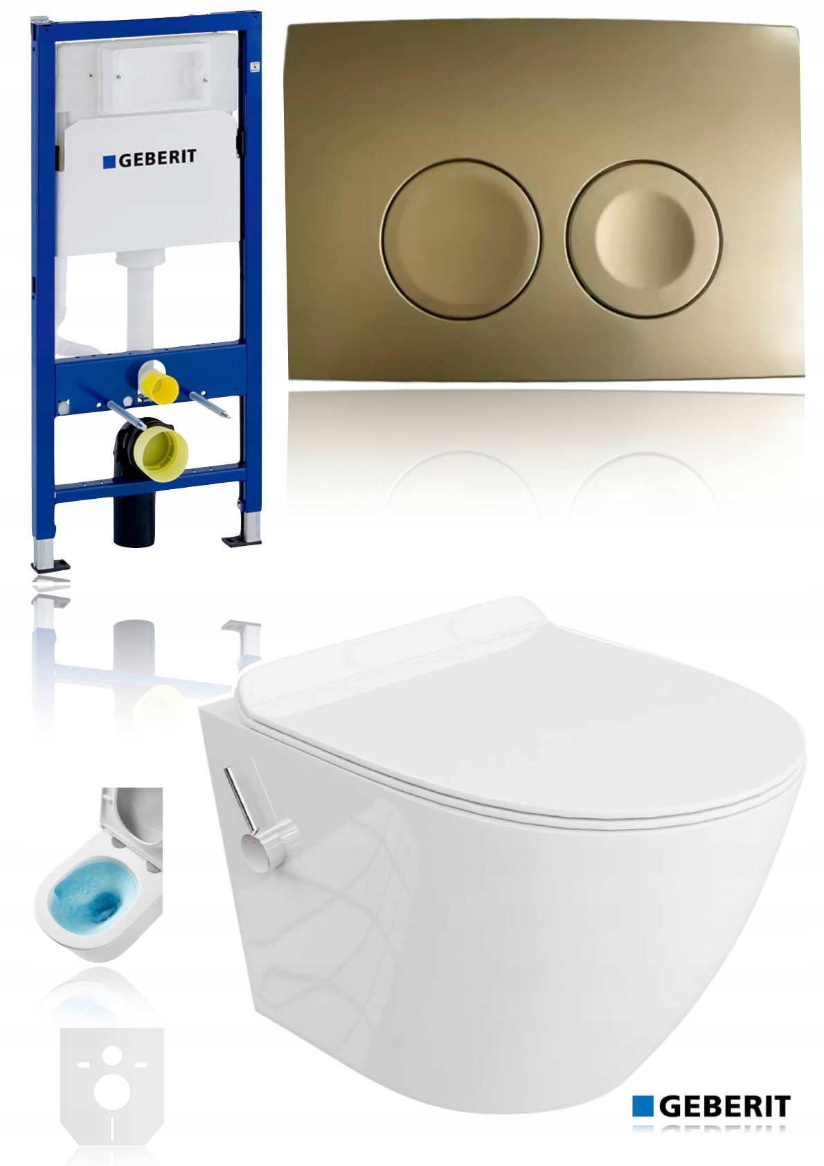 Geberit stelaż podtynkowy zestaw Wc miska wirowa bidet 2w1 Złoty Matowy
