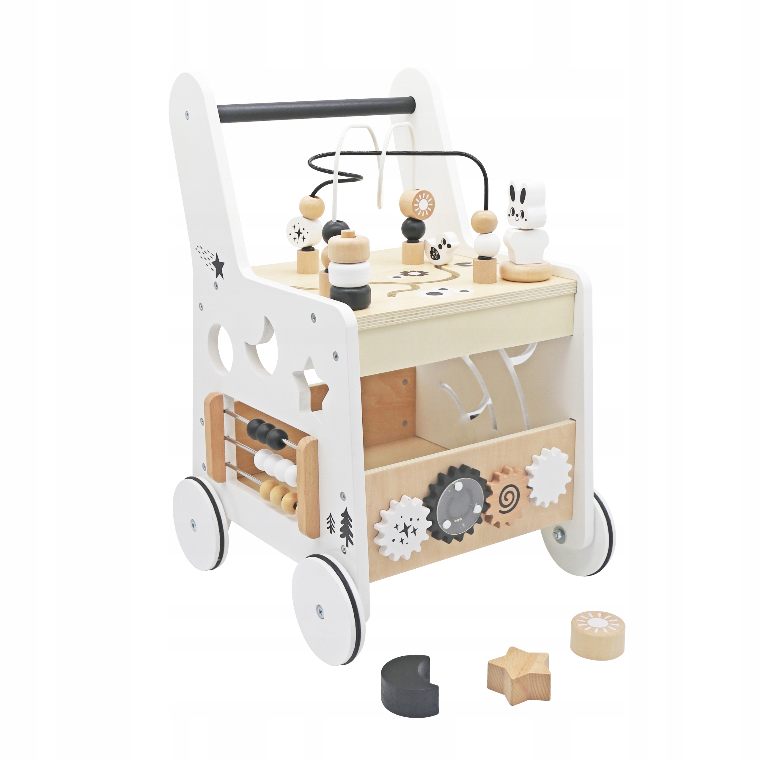 Drewniany INTERAKTYWNY pchacz chodzik sorter wózek FOREST