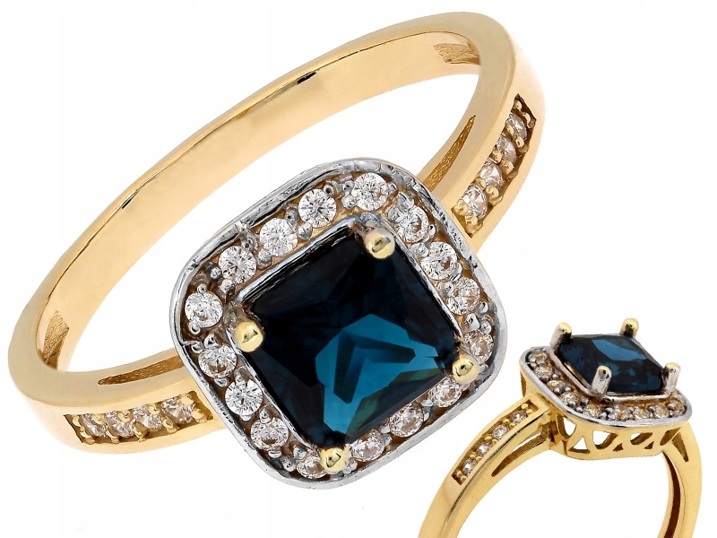 Zlatý prstýnek markýza s modrým zirkony velikost 18 pr. 585