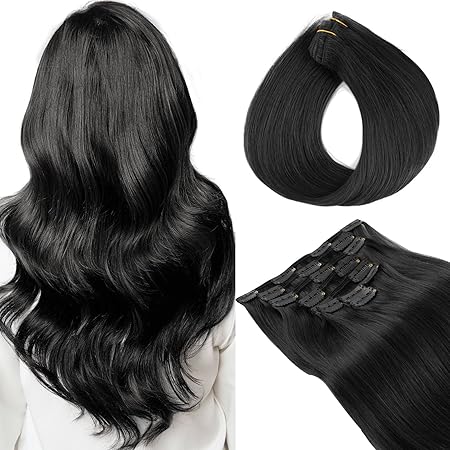 Yuniffe Připínací prodloužení z přírodních vlasů černé 55 cm 120 g 8 ks