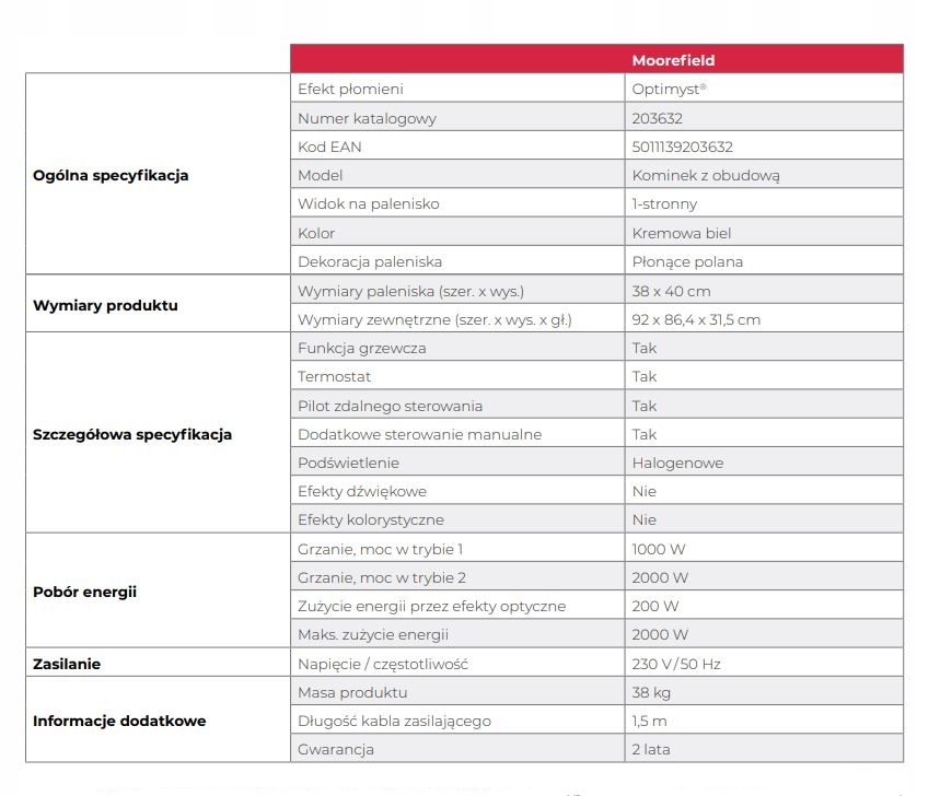 Kominek elektryczny Dimplex Optimyst Moorefield Typ kominek stojący