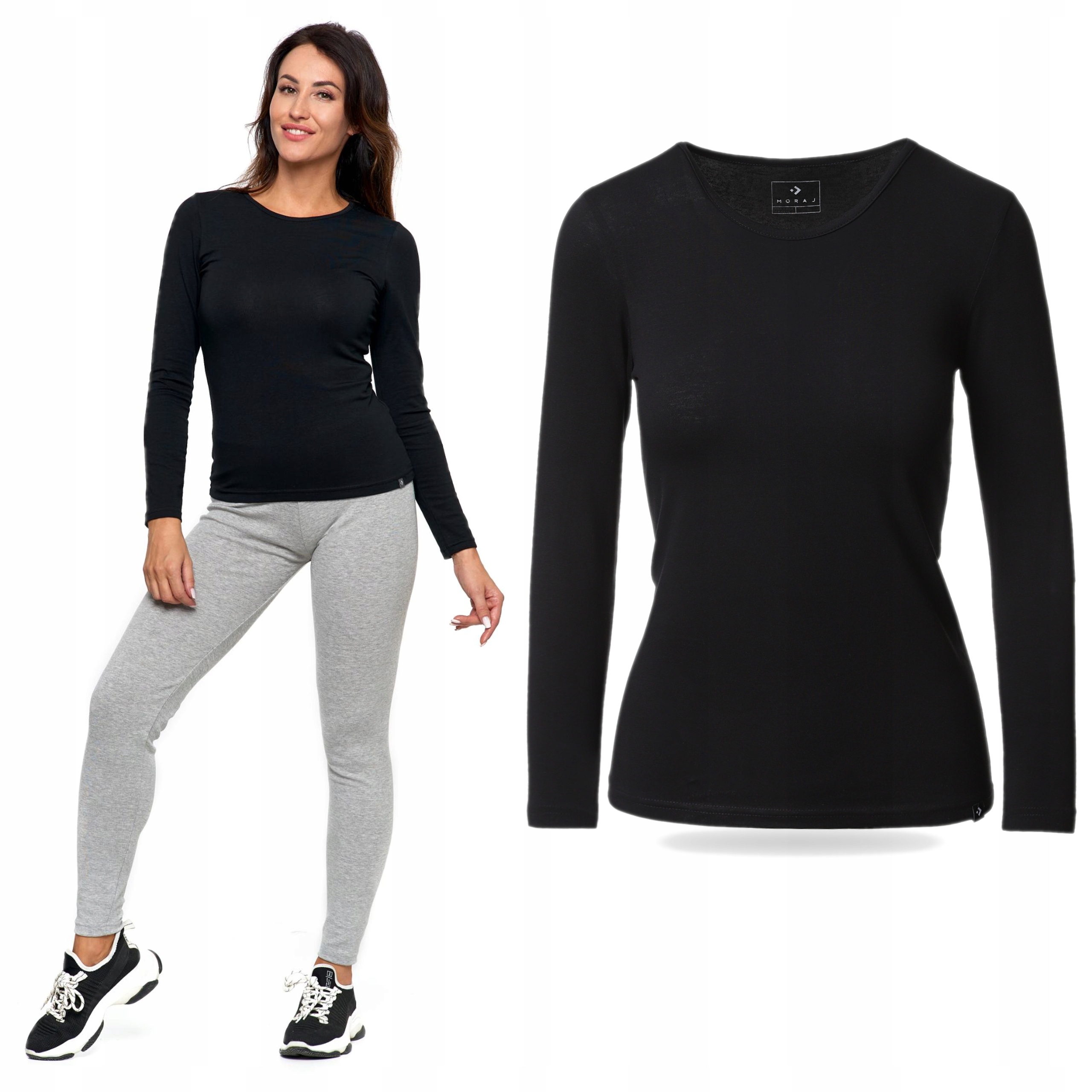 PODKOSZULKA NA DŁUGI RĘKAW DAMSKA DOPASOWANA KOSZULKA BAWEŁNIANA MORAJ M