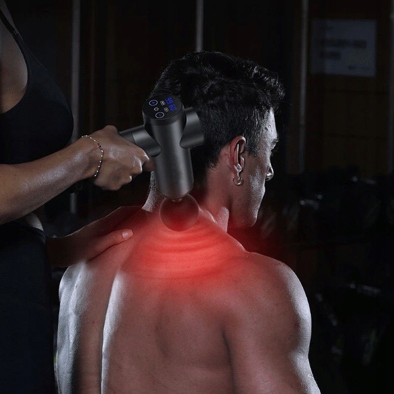 PISTOLET DO MASAŻU MASAŻER DO PLECÓW CIAŁA MASSAGE GUN Kolor dominujący czarny