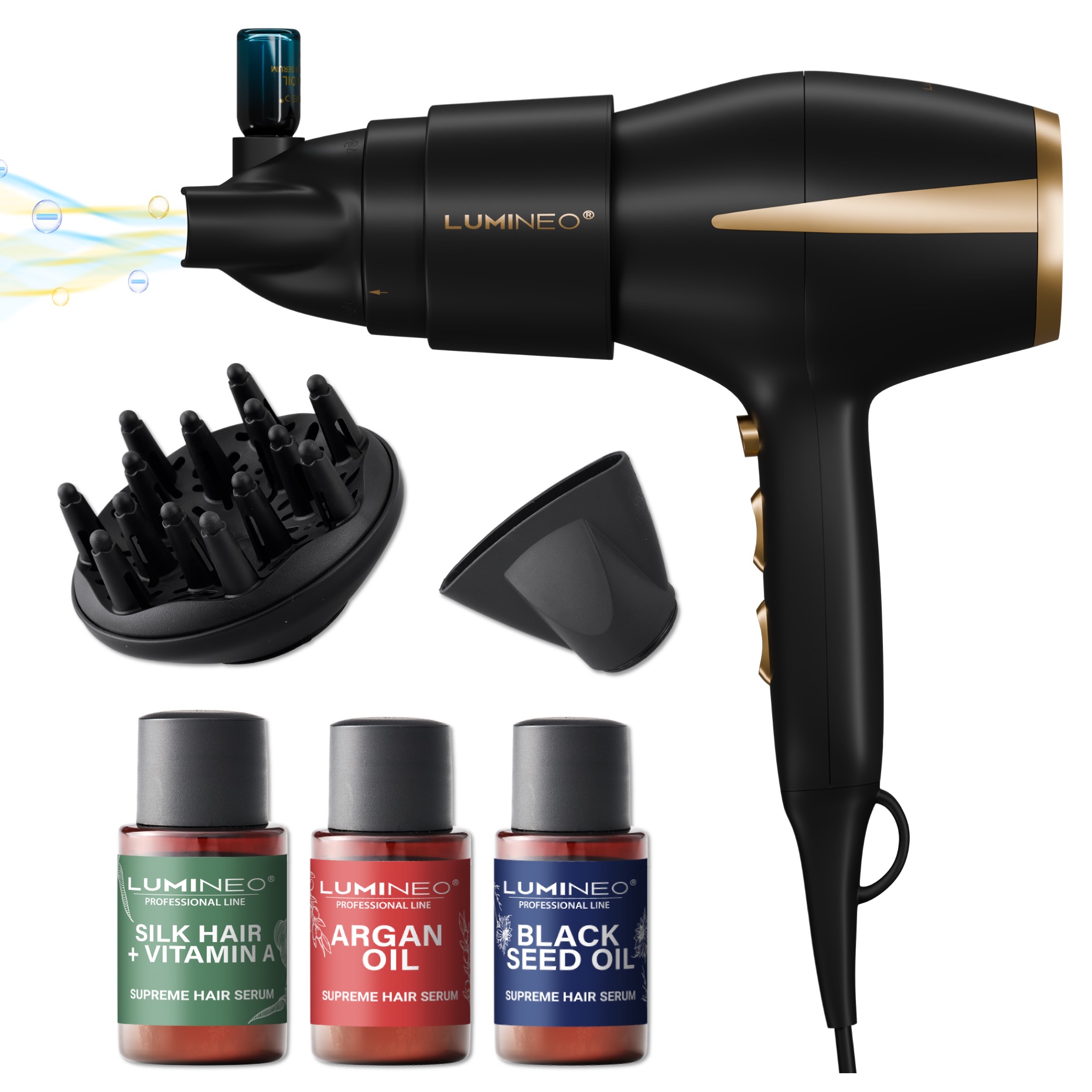 Lumineo sušič vlasov Pro 2400W 5v1 ionizácia difuzér olejov 3x sérum