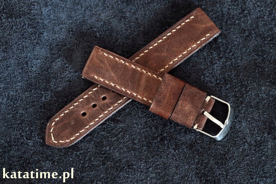 Pasek Do Zegarka 20 mm szyty ręcznie brązowy naturalna skóra