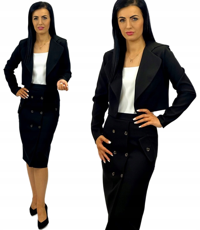 Dámský Oblek S Krátkým Sakem A Sukní, Černá Barva