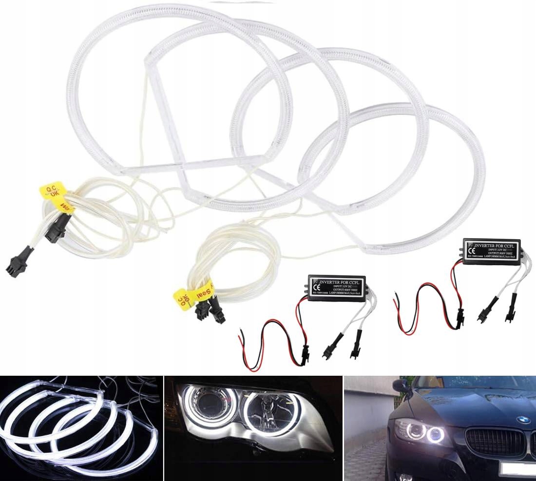 4x Bílé Ringy Andělské oči pro Bmw E46 sedan Ccfl Angel Eyes 2x131 mm 2x146 mm