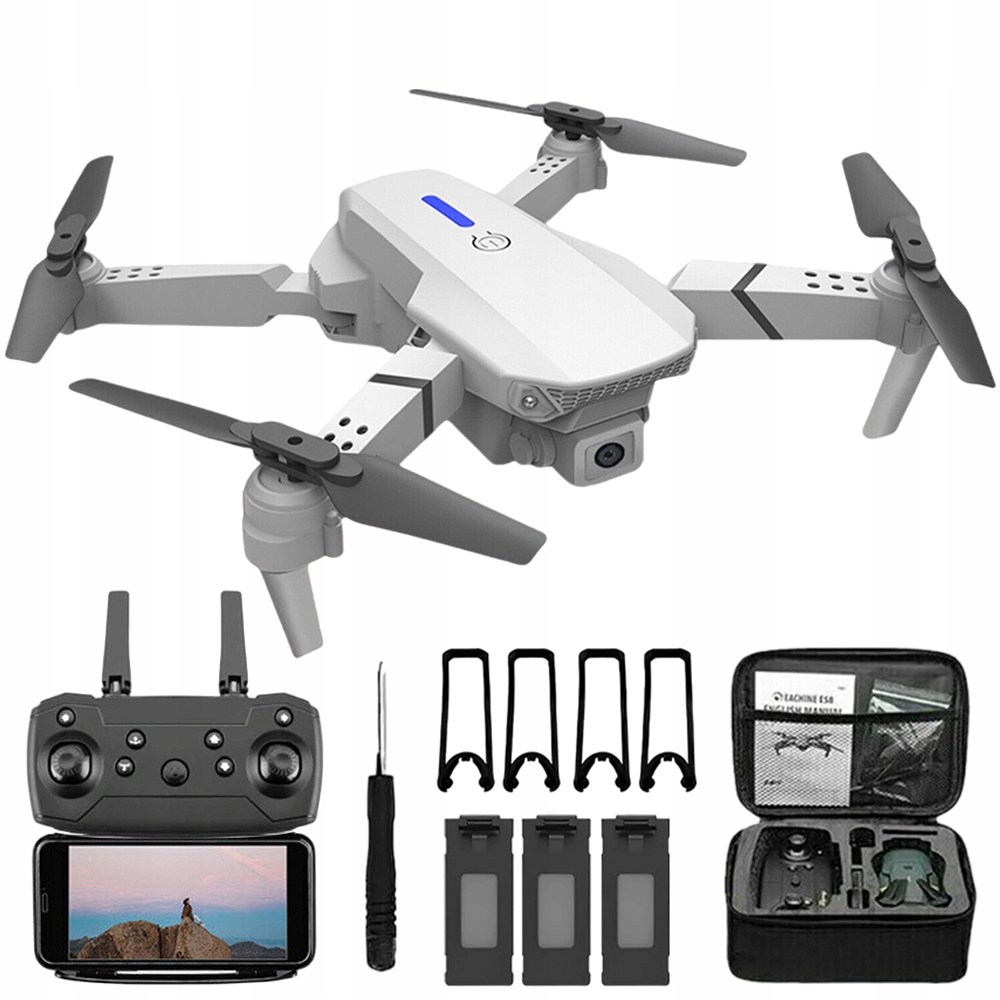 Dron WiFi z Kamera 4K, Składany, Niebieski, Zasięg 100m i 3x Bateria
