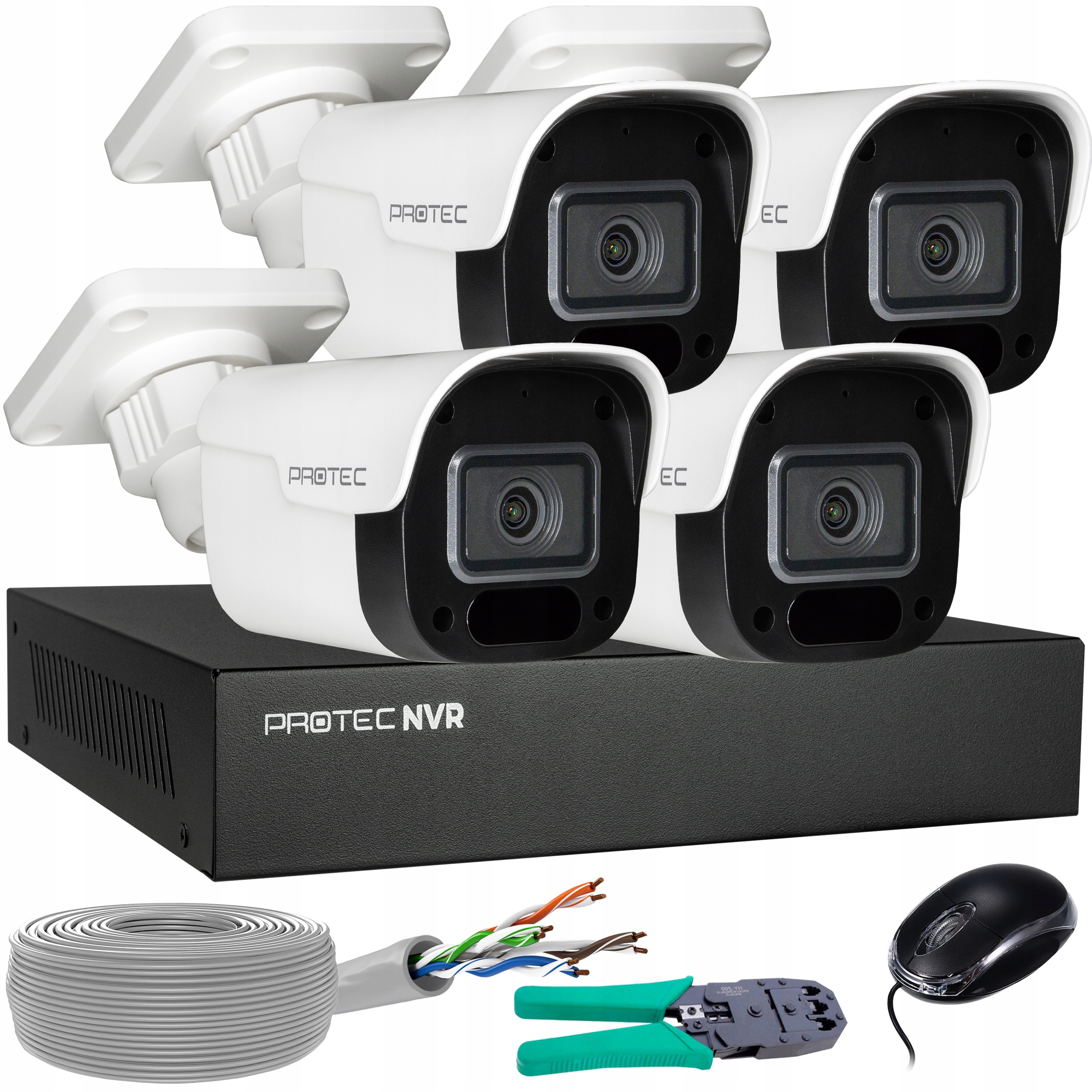 Zestaw Monitoringu 4 Kamery Ip PoE 4Mpx z Mikrofonem Podgląd bez hdd