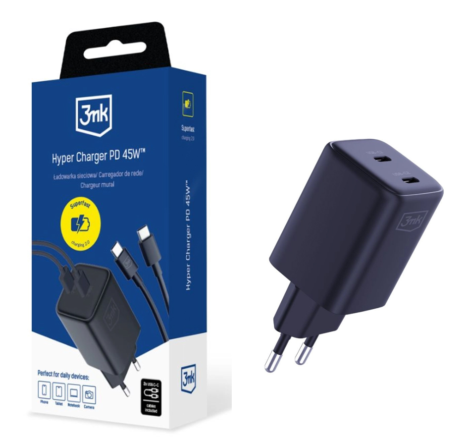 Hyper Charger Čierna Nabíjačka 3MK Pd GaN 45W Usb C to C kábel