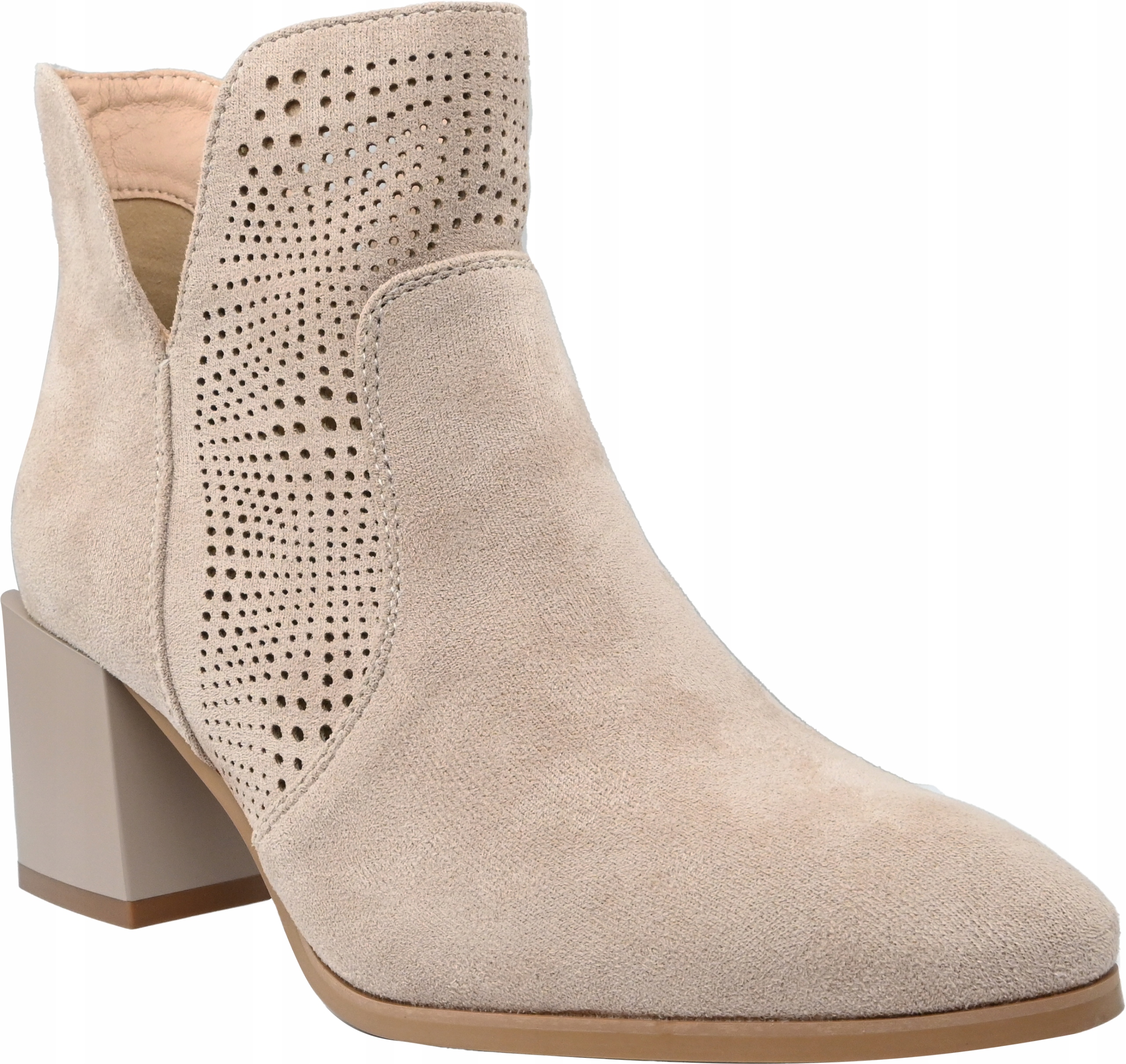 Botki ażurowe zamszowe M.Daszyński SA 217-6 beż r.37