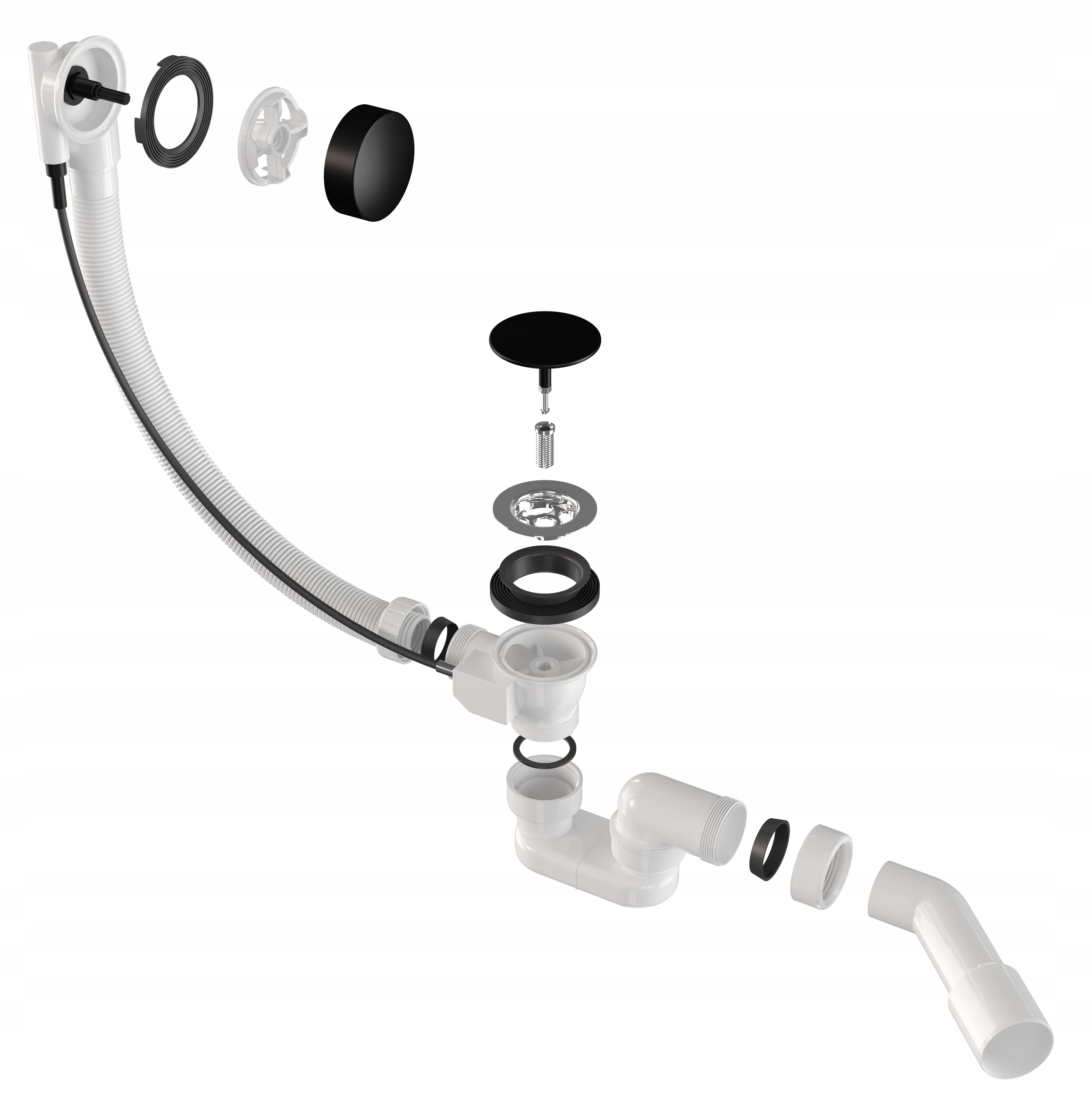 Vaňový Kúpeľňový Sifón Čierny, Automatická Zátka, Štandardný Gombík