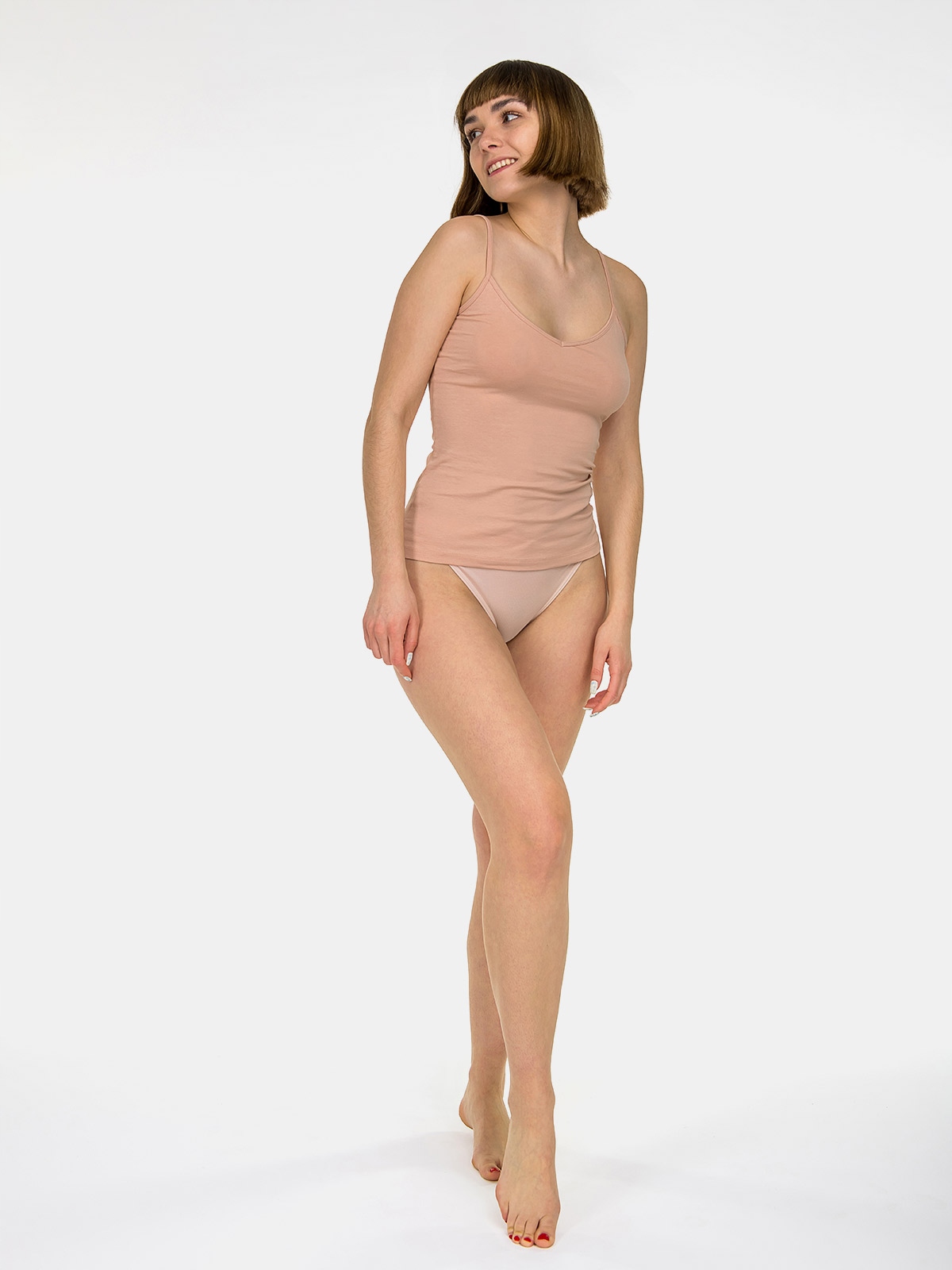 BLUZKA DAMSKA NA RAMIĄCZKACH KOSZULKA TOP GŁADKA BAWEŁNIANA BASIC BEŻOWA M Rozmiar M