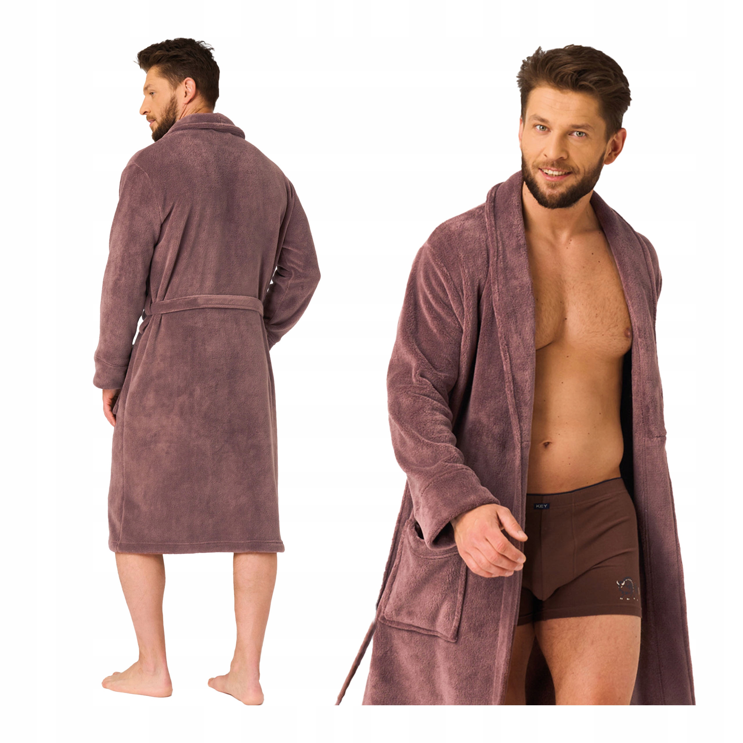Pánský dlouhý teplý flanelový župan Key hnědý XL/XXL