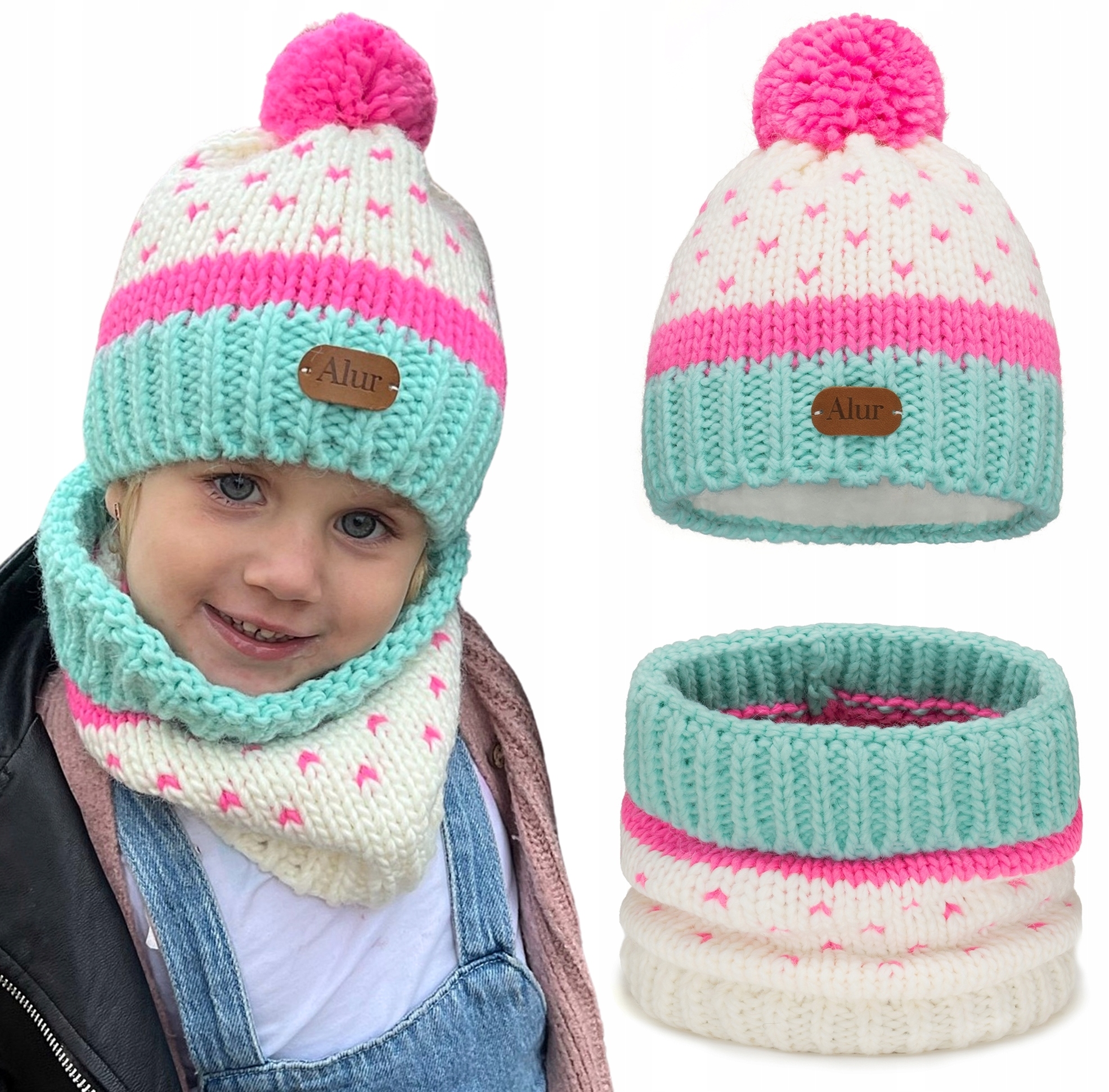 

Ciepły komplet dla dziewczynki czapka i komin AD1