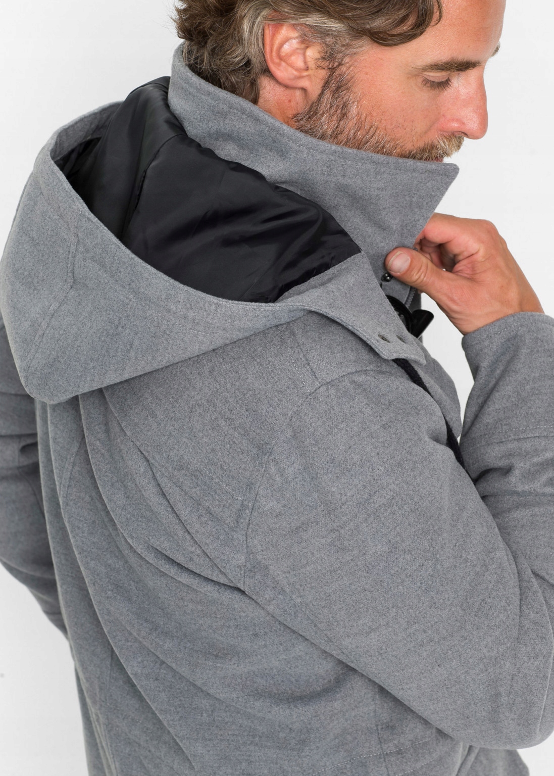 PŁASZCZ MĘSKI BUDRYSÓWKA Z KAPTUREM 48 Wzór dominujący bez wzoru