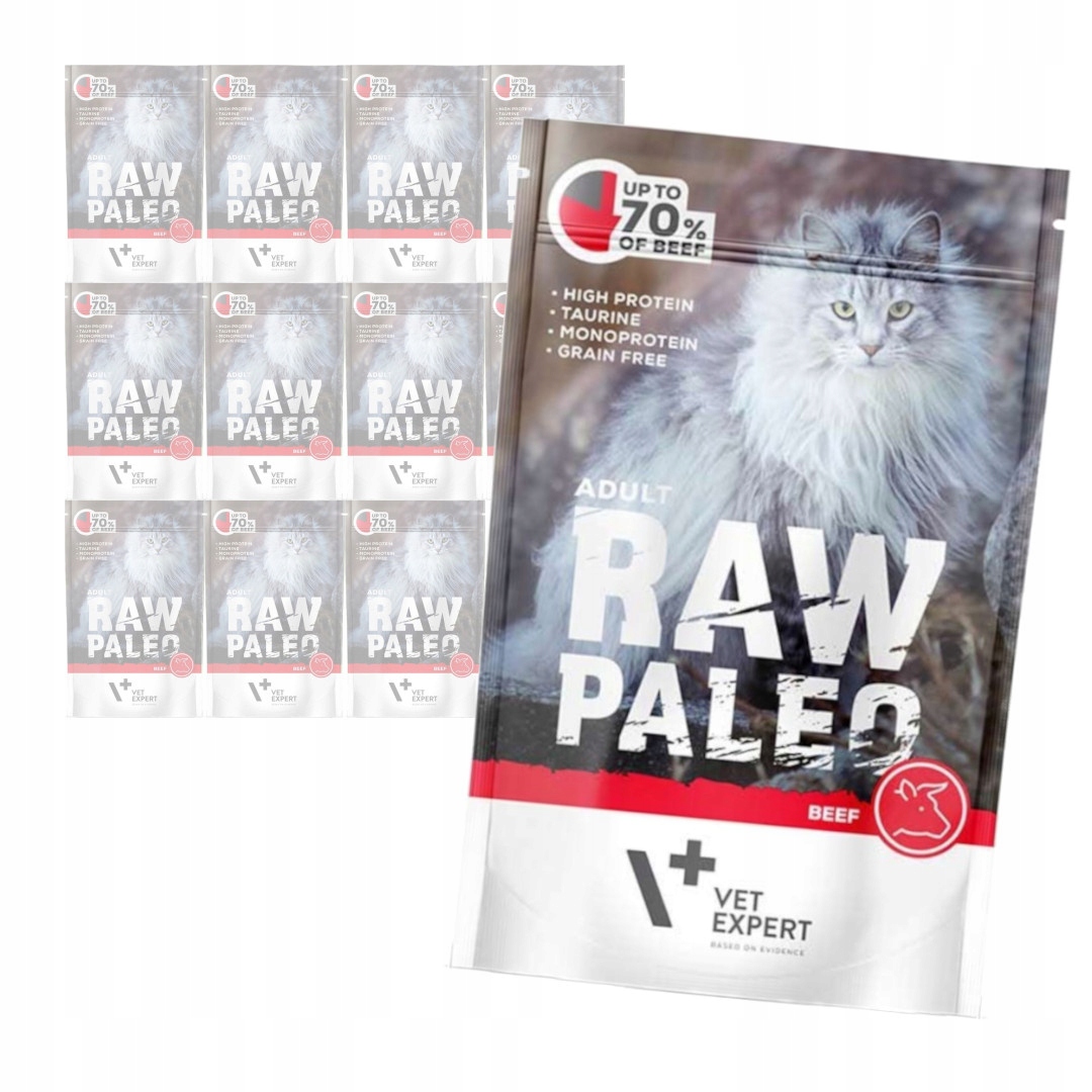 Levně Vet Expert Raw Paleo Adult 12x100g Kapsička Krmivo Vlhké s hovězím masem Pro Kočky