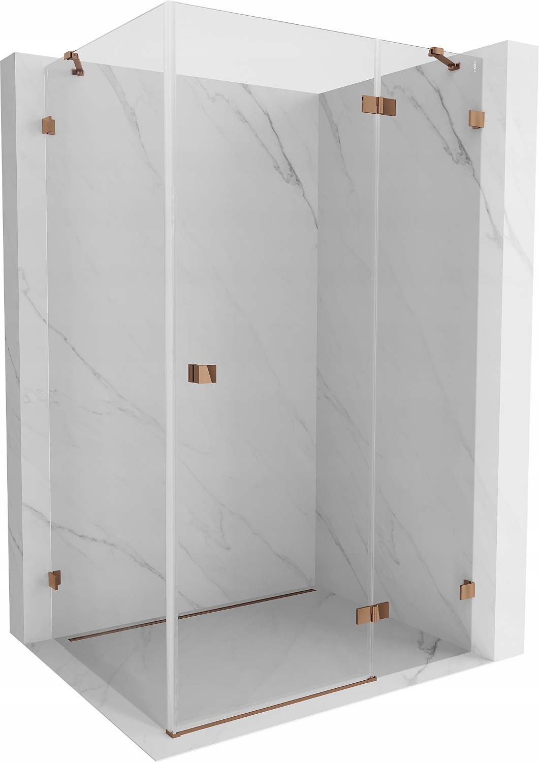 Sprchová zástěna Mexen Lunar 100x70 cm, růžové zlato, průhledné sklo