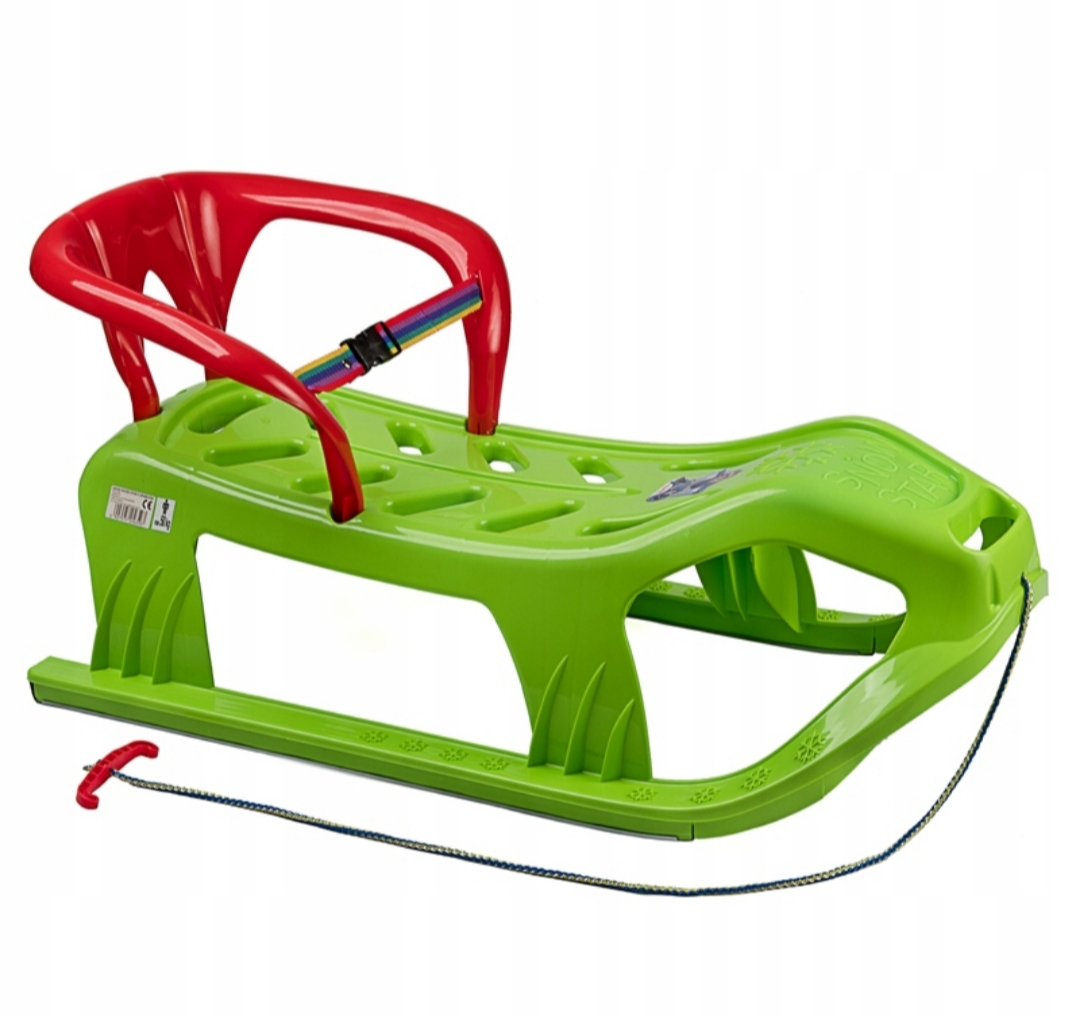 Sanki dwuosobowe plastikowe z oparciem Zielone tradycyjne Marmat Snow Star