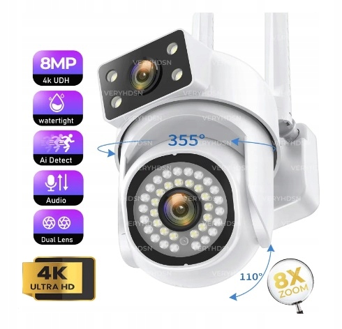 Vonkajšia Ip kamera O-kam Dvojitý Objektív Dve Infračervené Kamery 8MPX