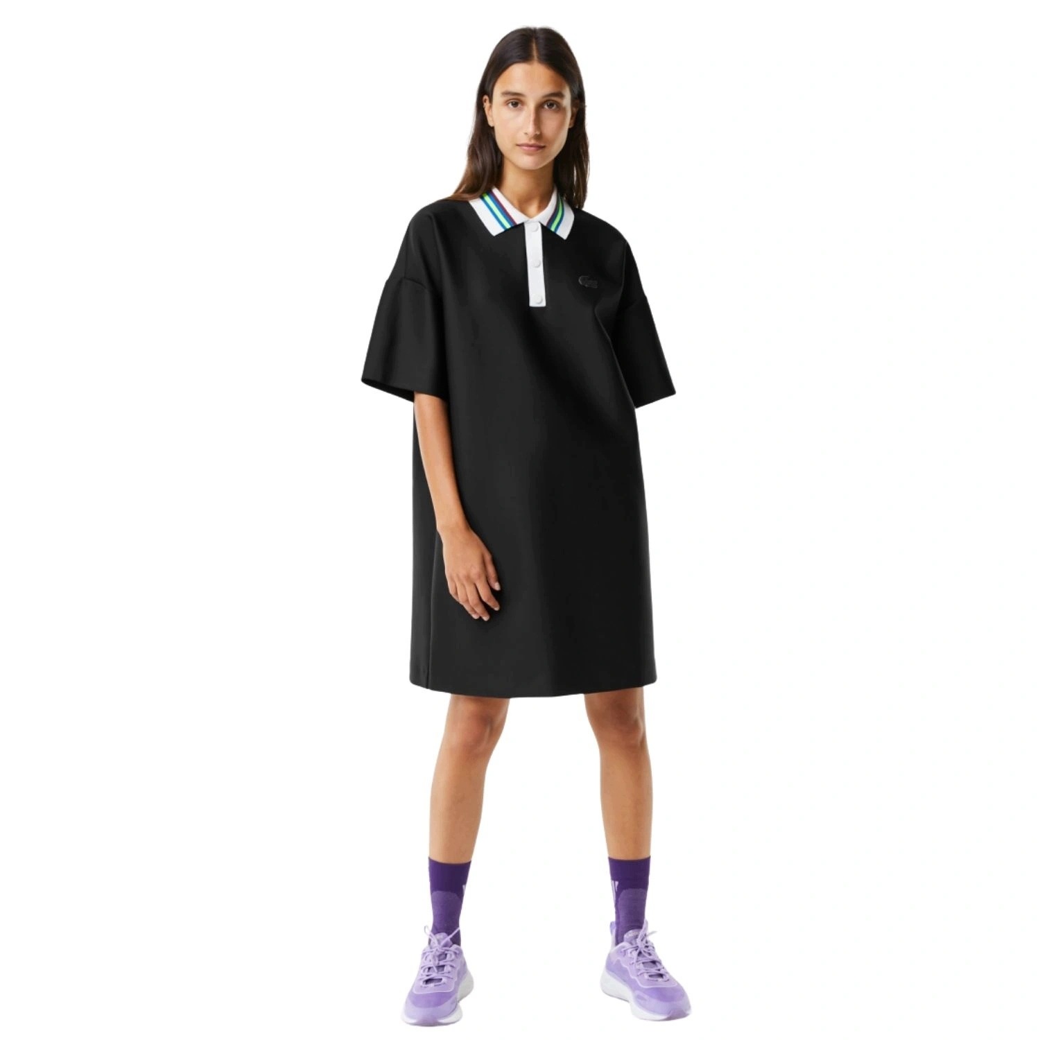 Dámská Šaty Lacoste černá, jednoduchá, sportovní polokošile Loose Fit vel.