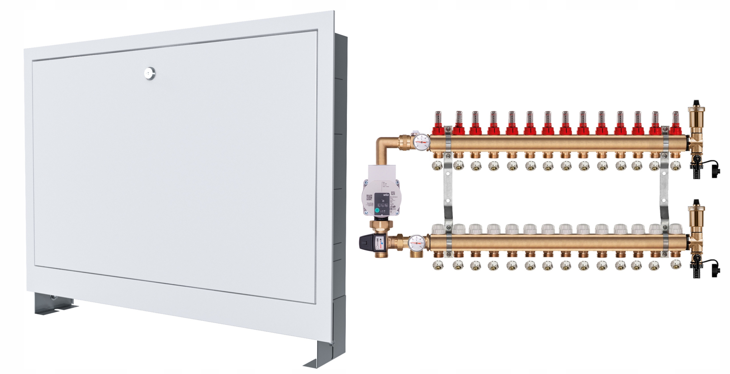 Mosazný Rozdělovač Pro Podlahu 14 S Čerpadlem Wilo+podomítková Skříňka+pex