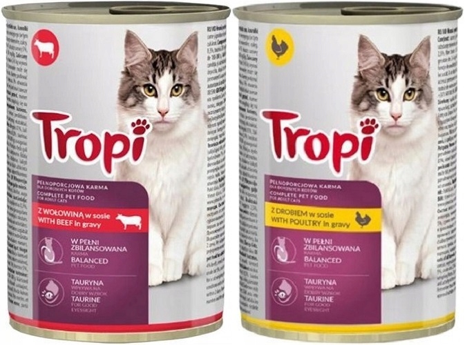 Mokré krmivo pro kočky konzerva Tropi mix chutí v omáčce taurin 415 g 30 kusů