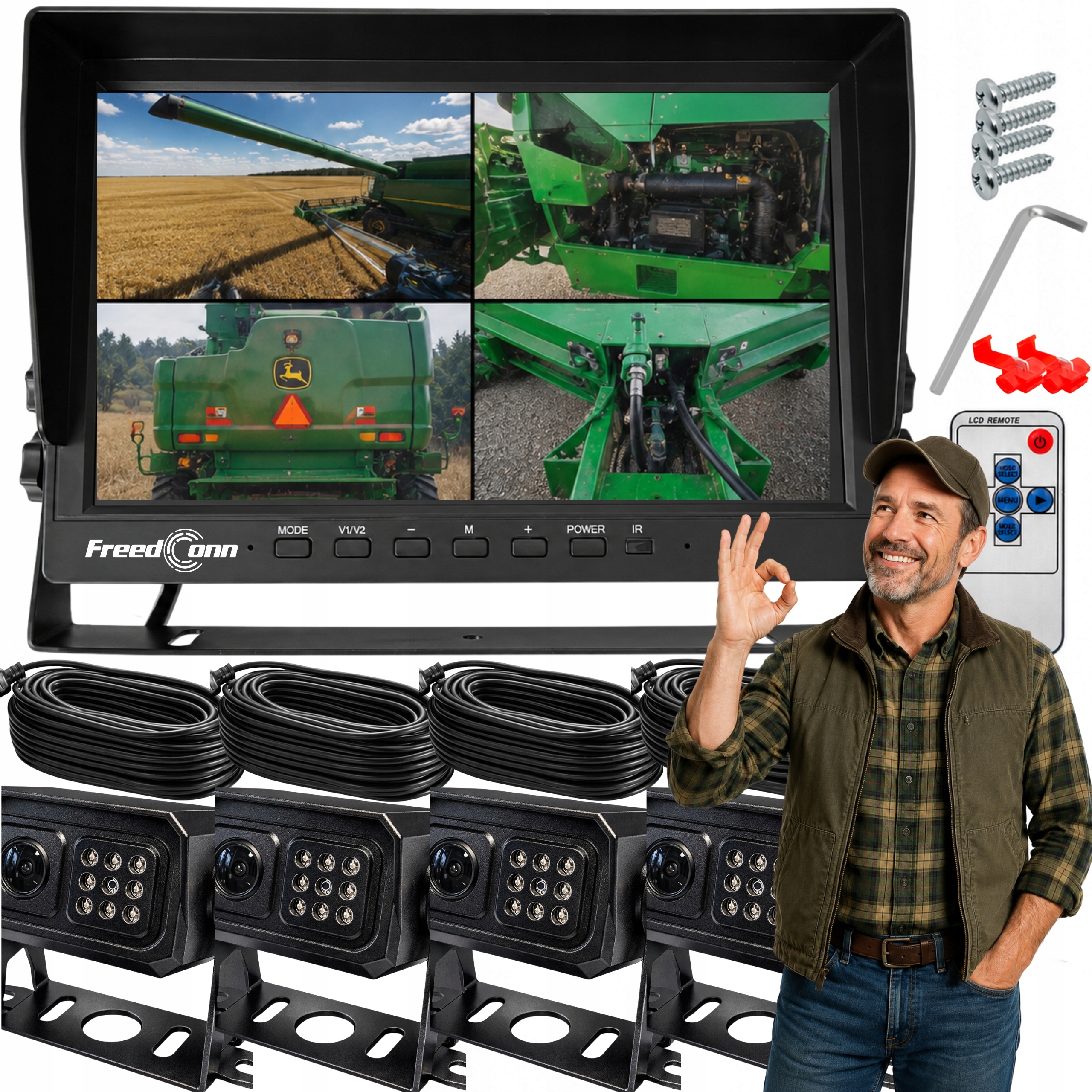 Set Cúvací Monitor 10" Kamera 4x Full Hd Pre Tir Bus Traktor Kombajn 15M
