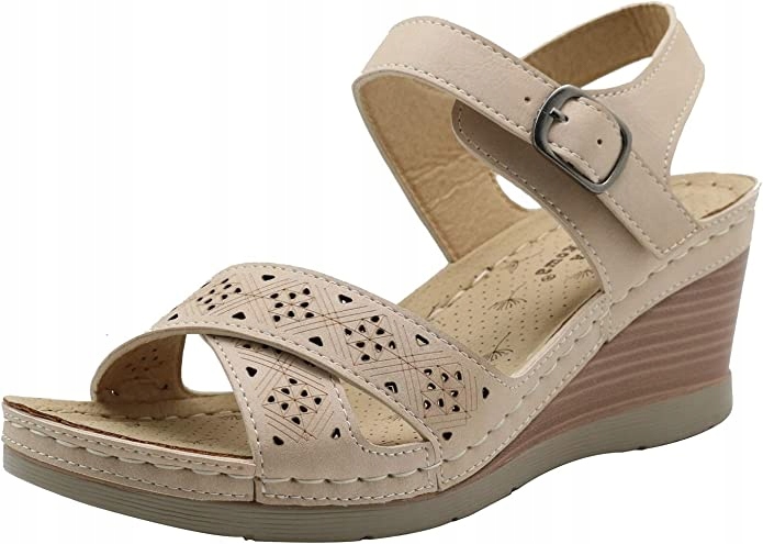 Dámské Sandály Na Koturně, Béžové, Vel.