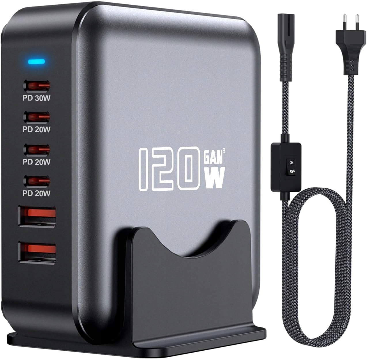 Ładowarka 120W 6 Portów Usb-c Usb-a Stacja Ładowania Gan