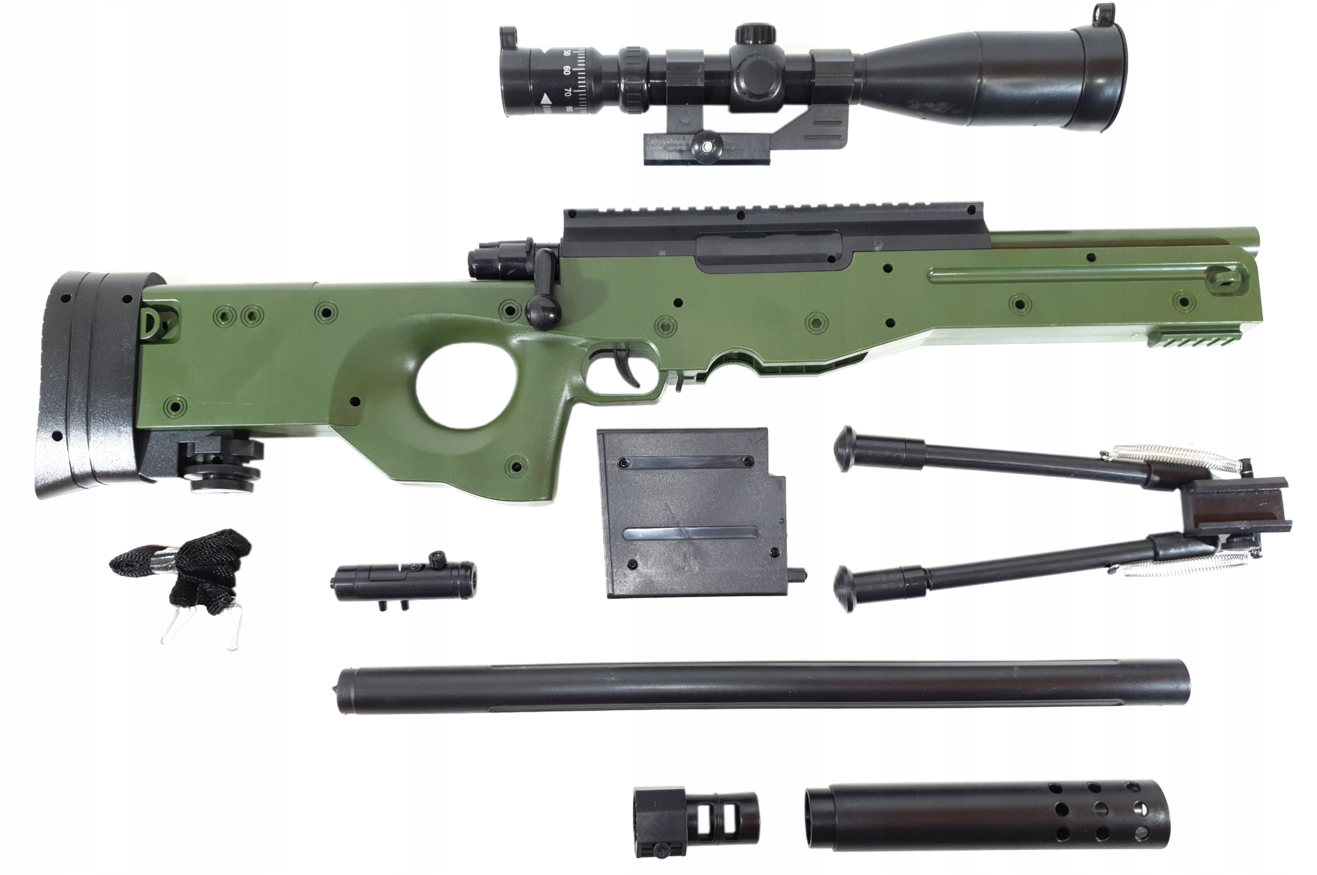 KARABIN SNAJPERSKI NA KULKI AWP Z LUNETĄ + LASER Wiek dziecka 18 lat +