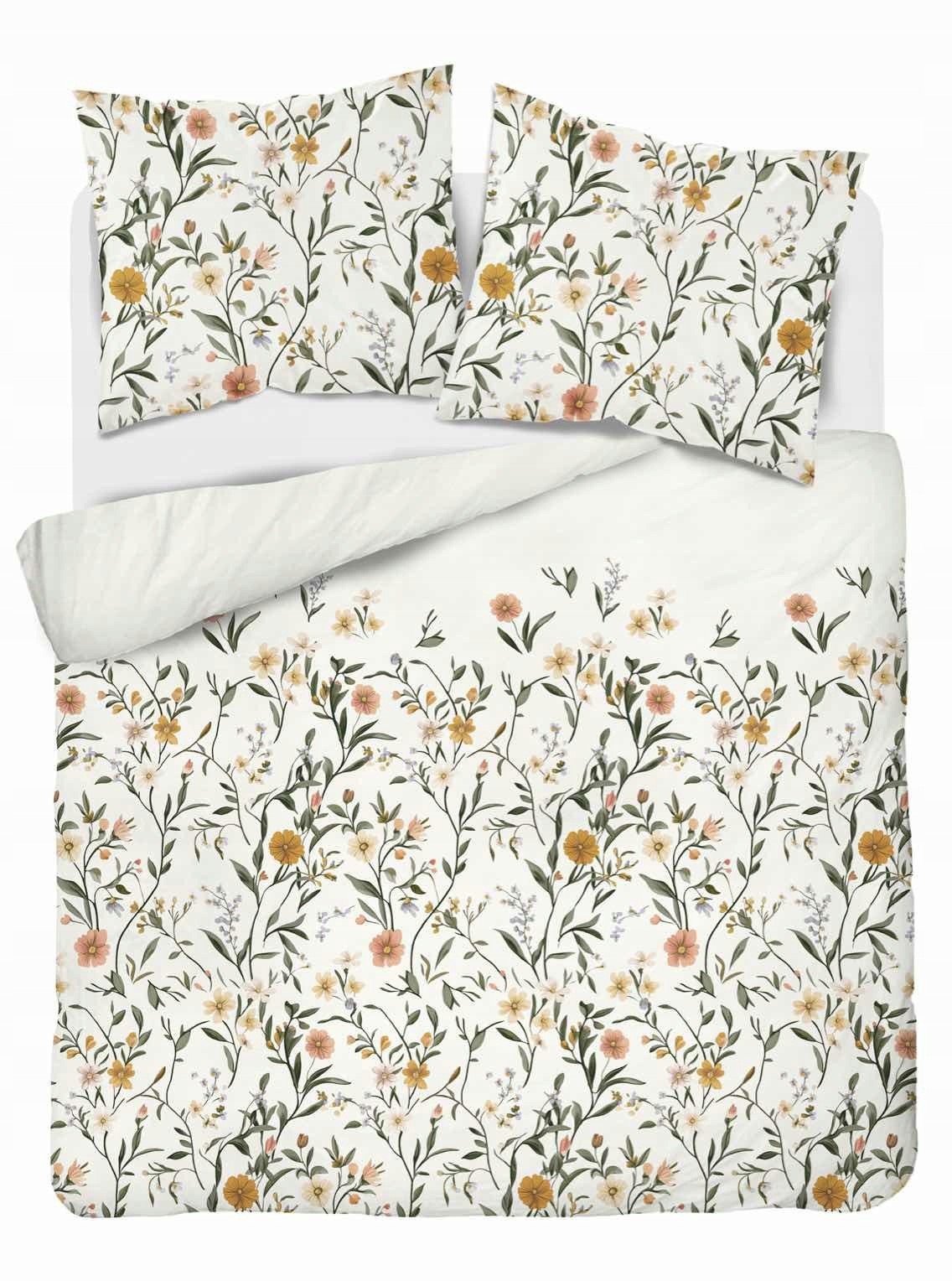 Povlečení Home Satin 160x200 krémové s polními květy louka