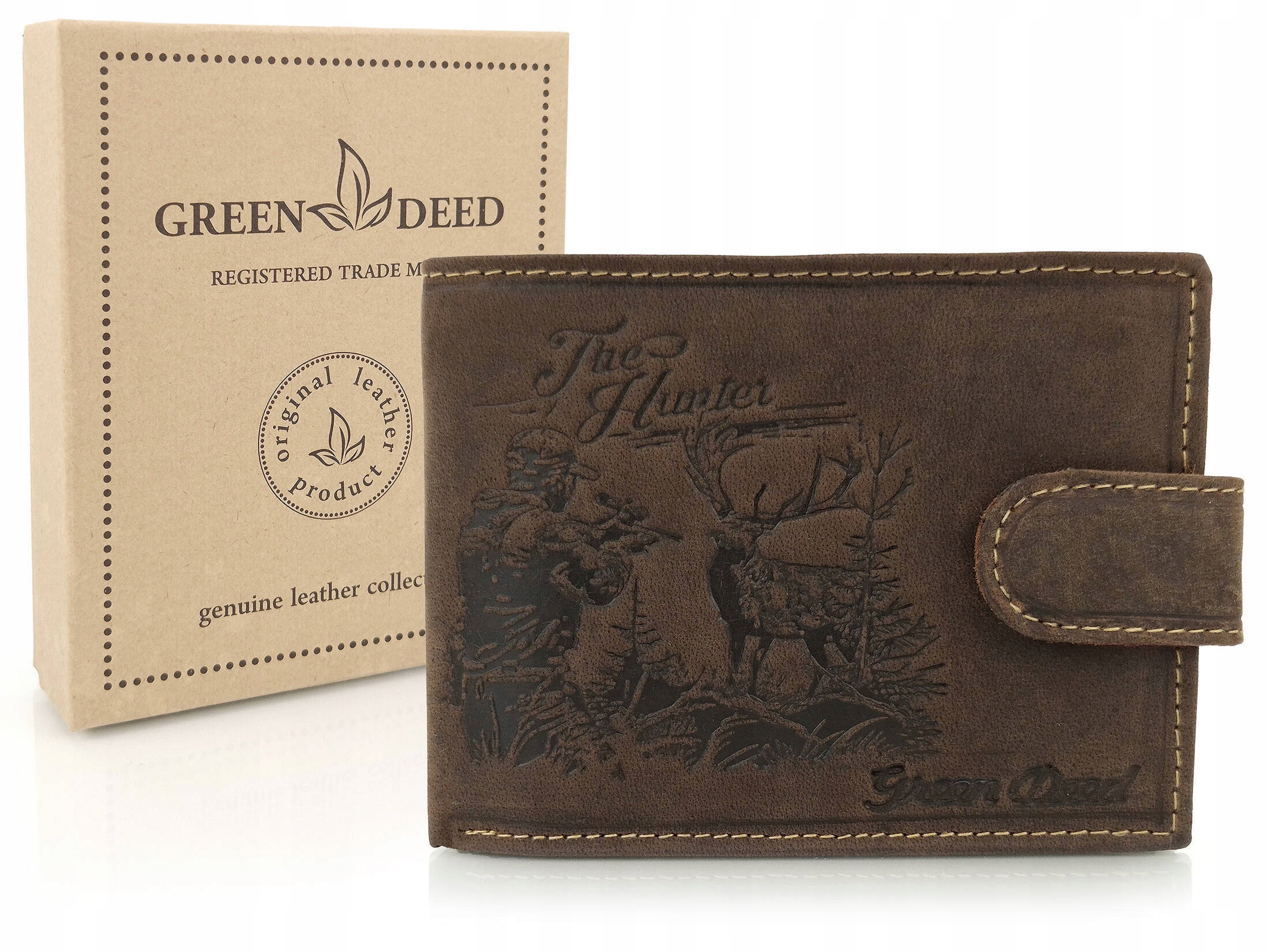 dla Myśliwego męski skórzany portfel z tłoczonym łowieckim wzorem